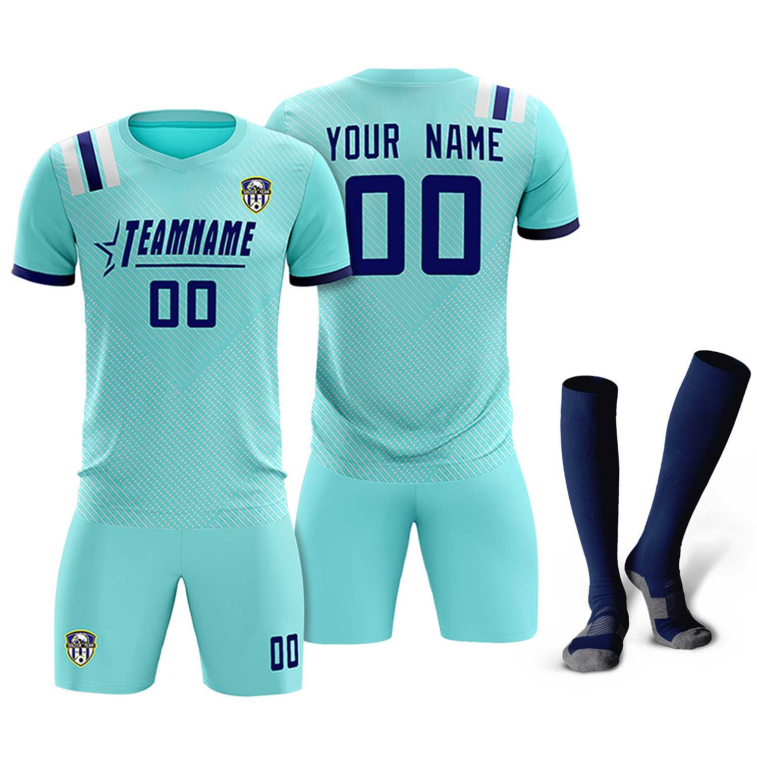 Custom Sky Blue Striped Sportswear Soccer Tops/Sets Jersey For Adults