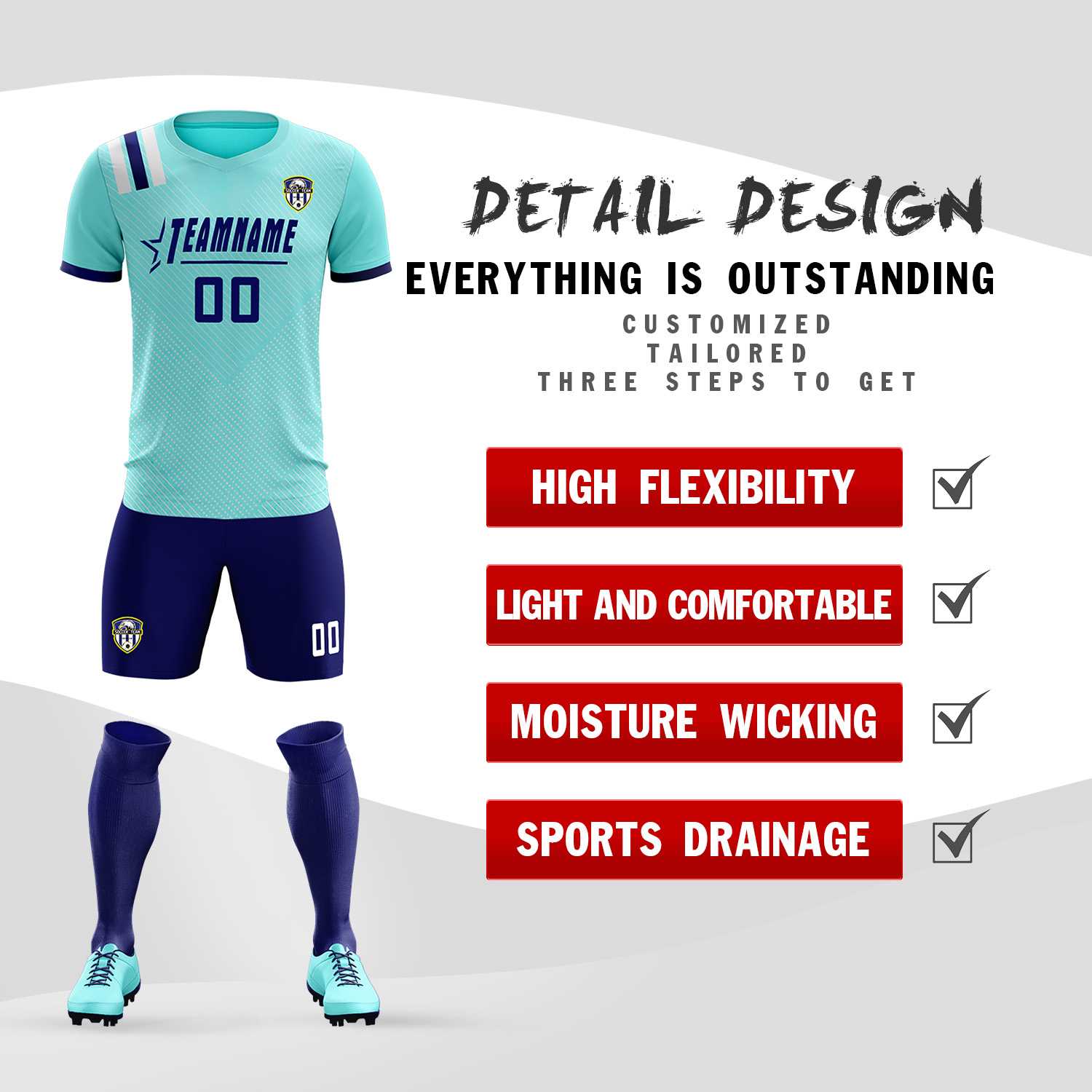 Custom Sky Blue Striped Sportswear Soccer Tops/Sets Jersey For Adults