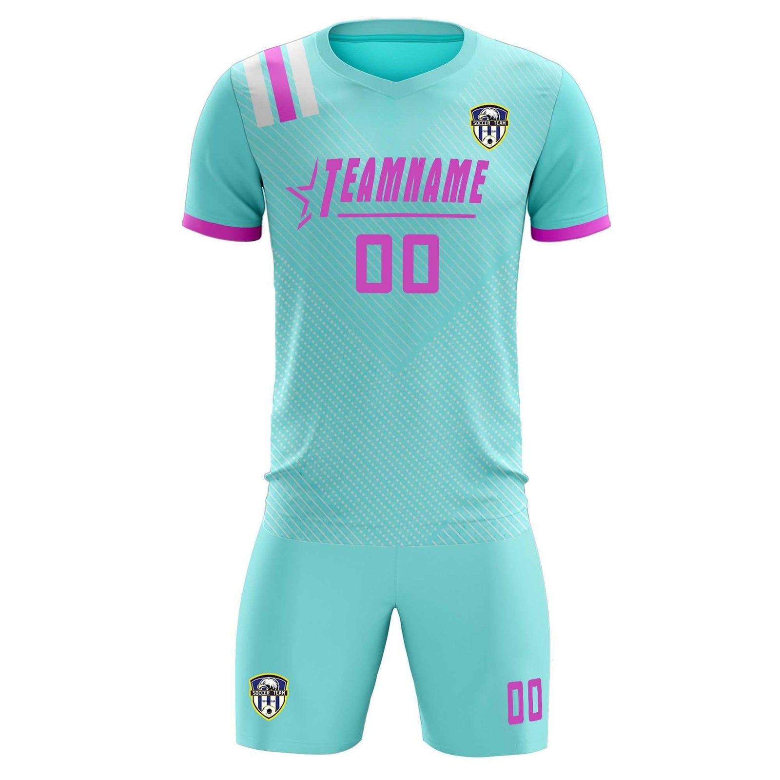 Custom Light Blue Striped Sportswear Soccer Tops/Sets Jersey For Adults