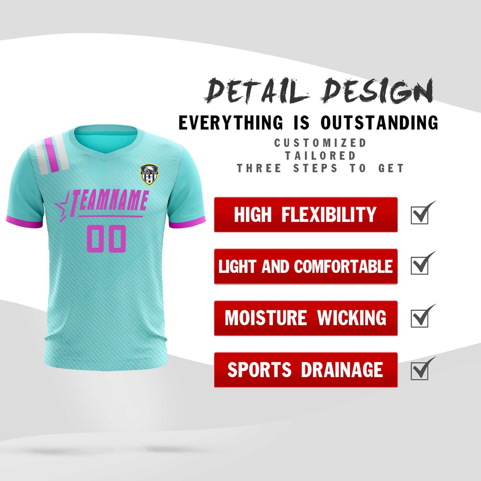 Custom Light Blue Striped Sportswear Soccer Tops/Sets Jersey For Adults