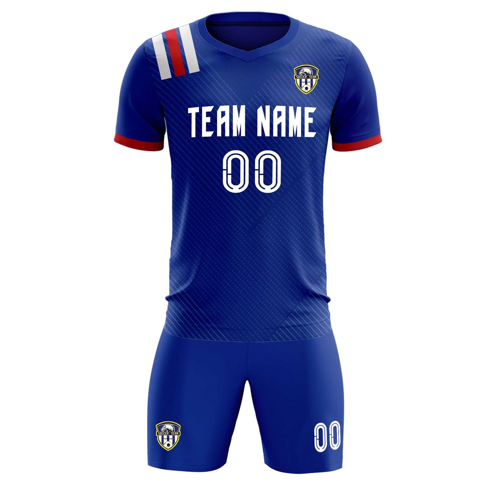 Custom Royal Striped Sportswear Soccer Tops/Sets Jersey For Adults