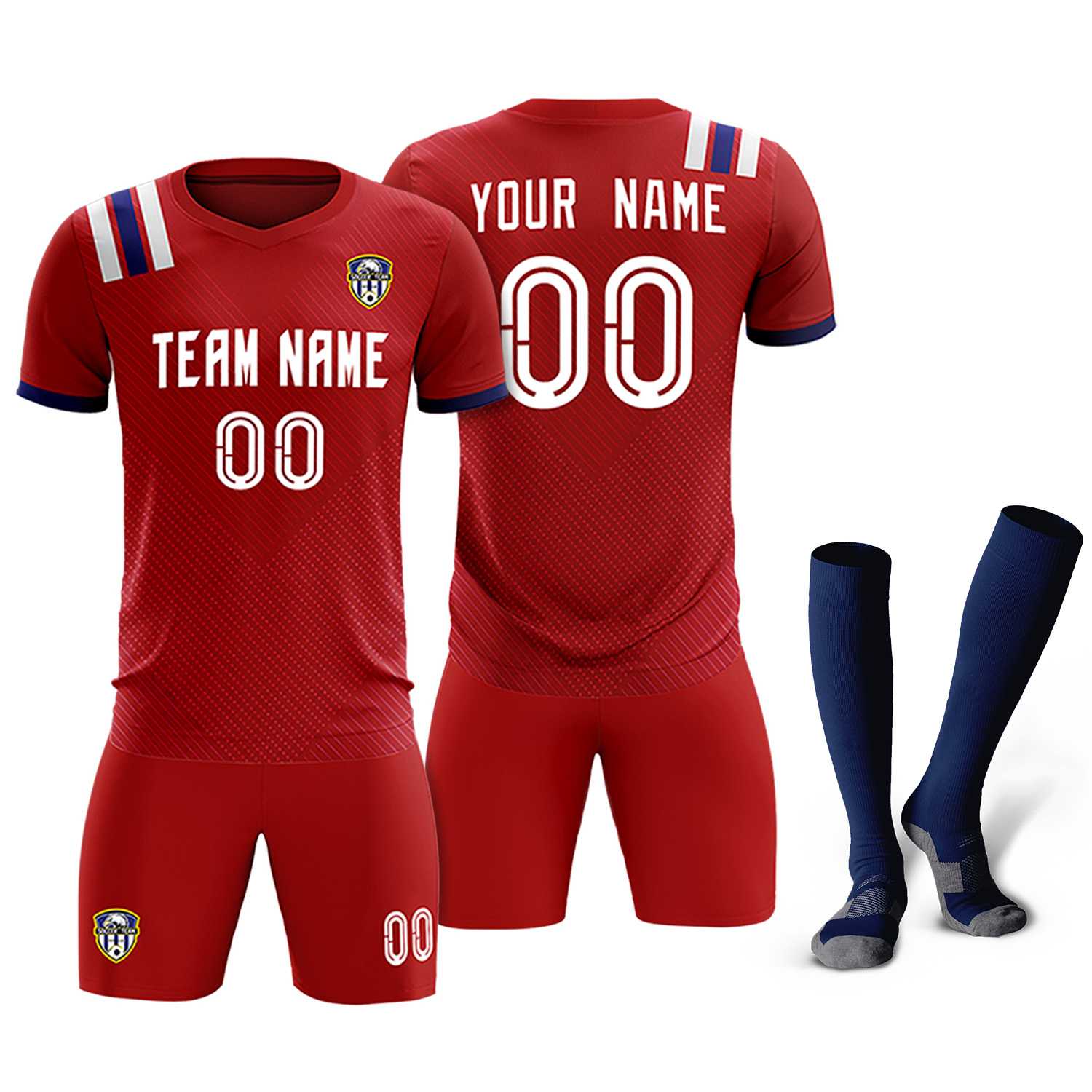 Custom Red Striped Sportswear Soccer Tops/Sets Jersey For Adults