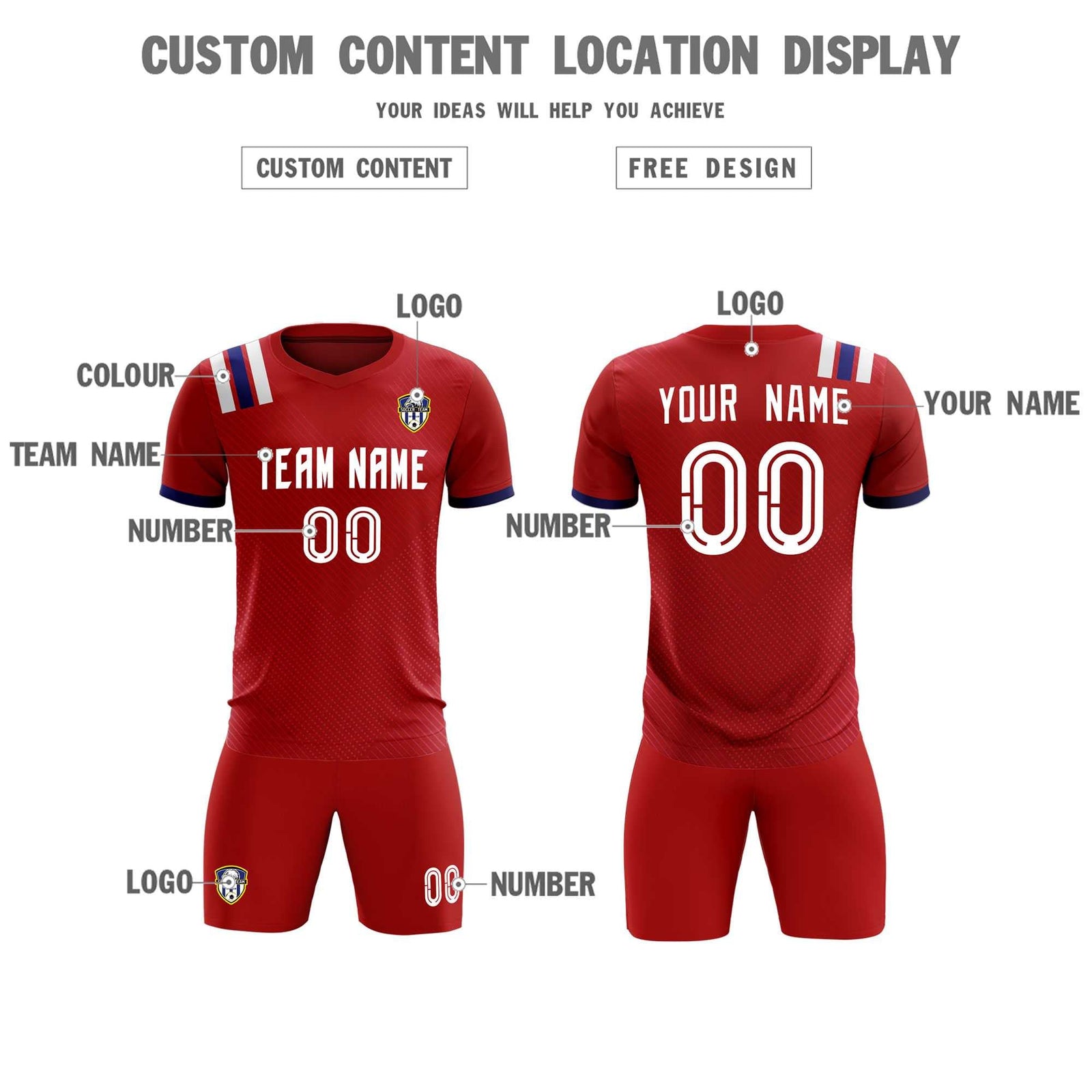 Custom Red Striped Sportswear Soccer Tops/Sets Jersey For Adults
