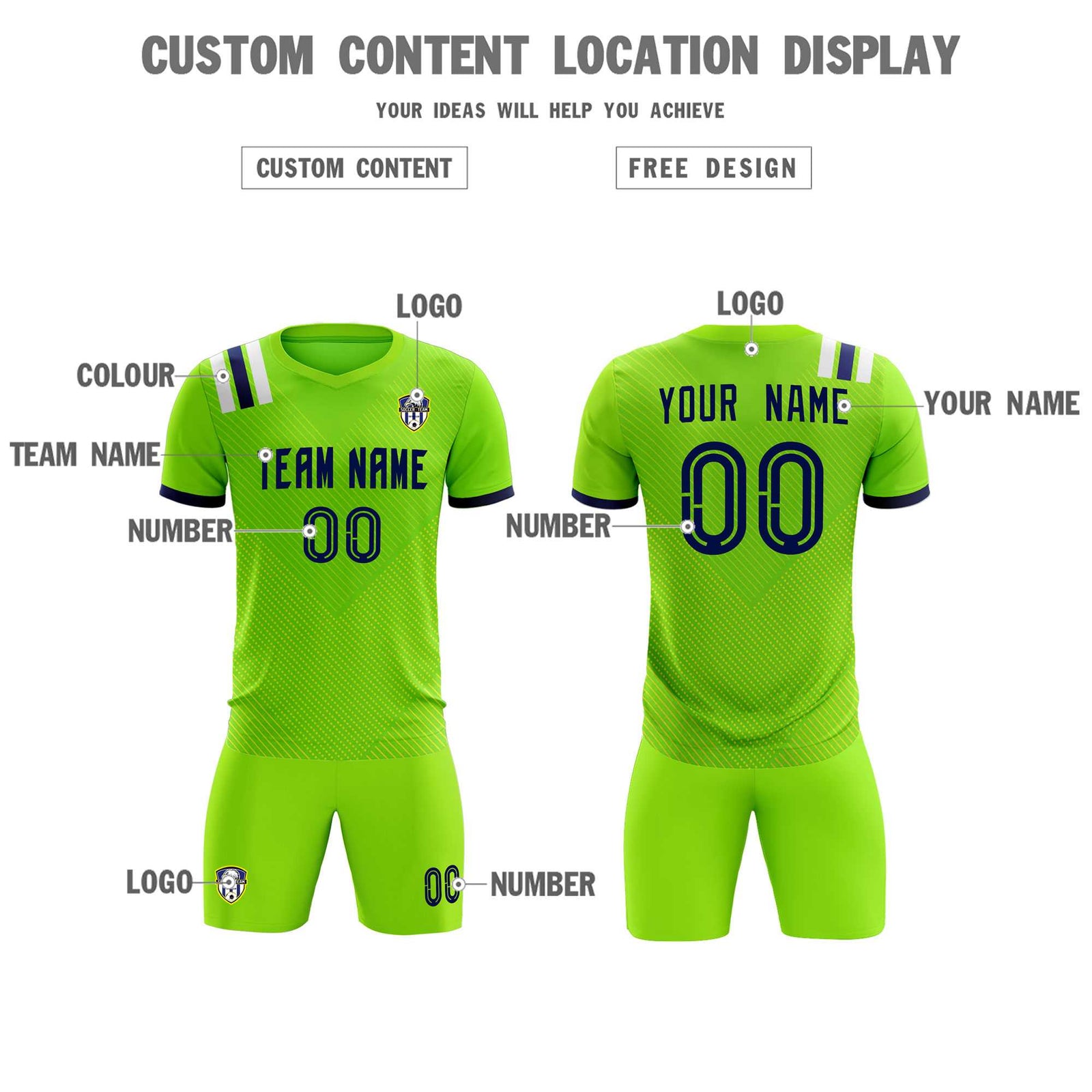 Custom Neon Green Striped Sportswear Soccer Tops/Sets Jersey For Adults