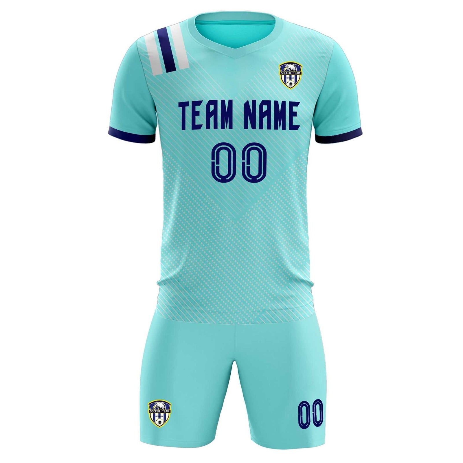Custom Sky Blue Striped Sportswear Soccer Tops/Sets Jersey For Adults