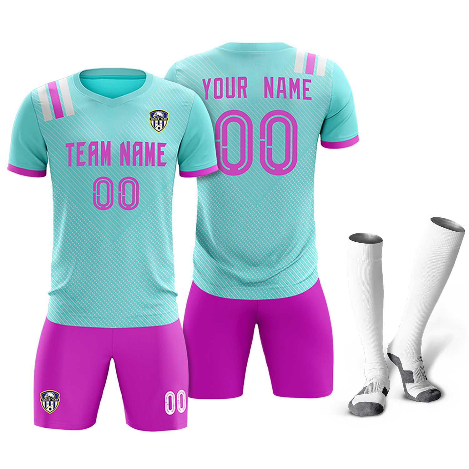 Custom Light Blue Striped Sportswear Soccer Tops/Sets Jersey For Adults