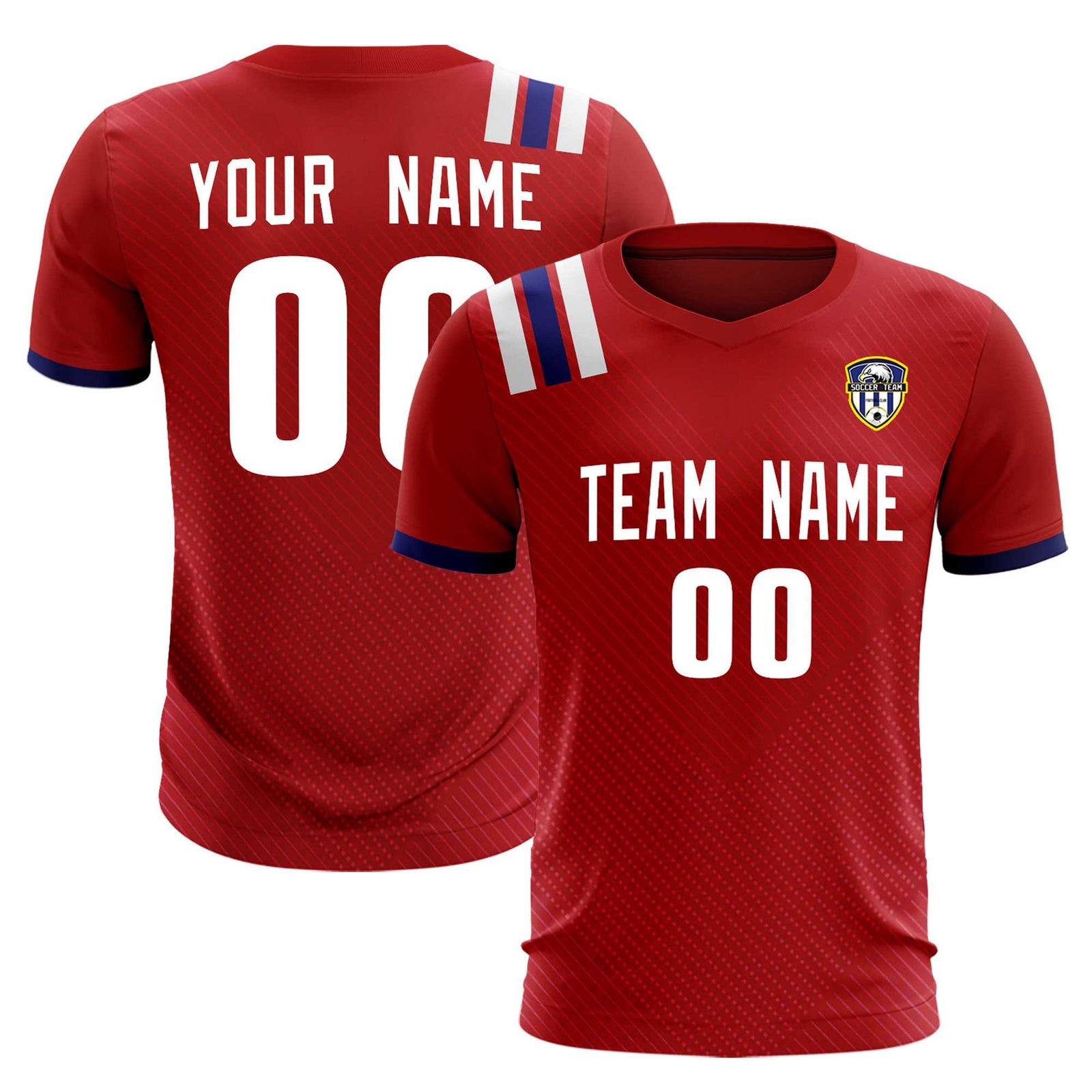 Custom Red Striped Sportswear Soccer Tops/Sets Jersey For Adults