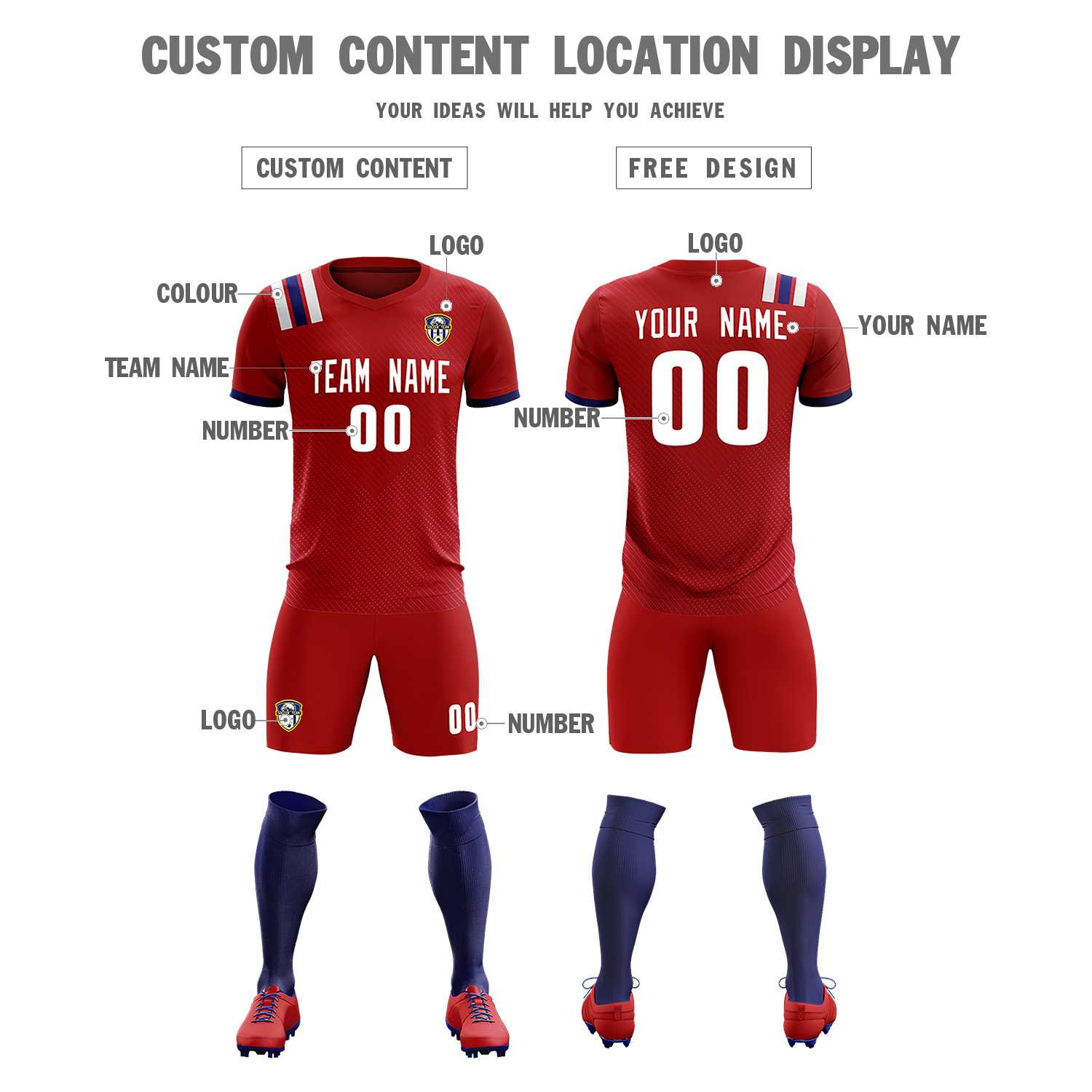 Custom Red Striped Sportswear Soccer Tops/Sets Jersey For Adults