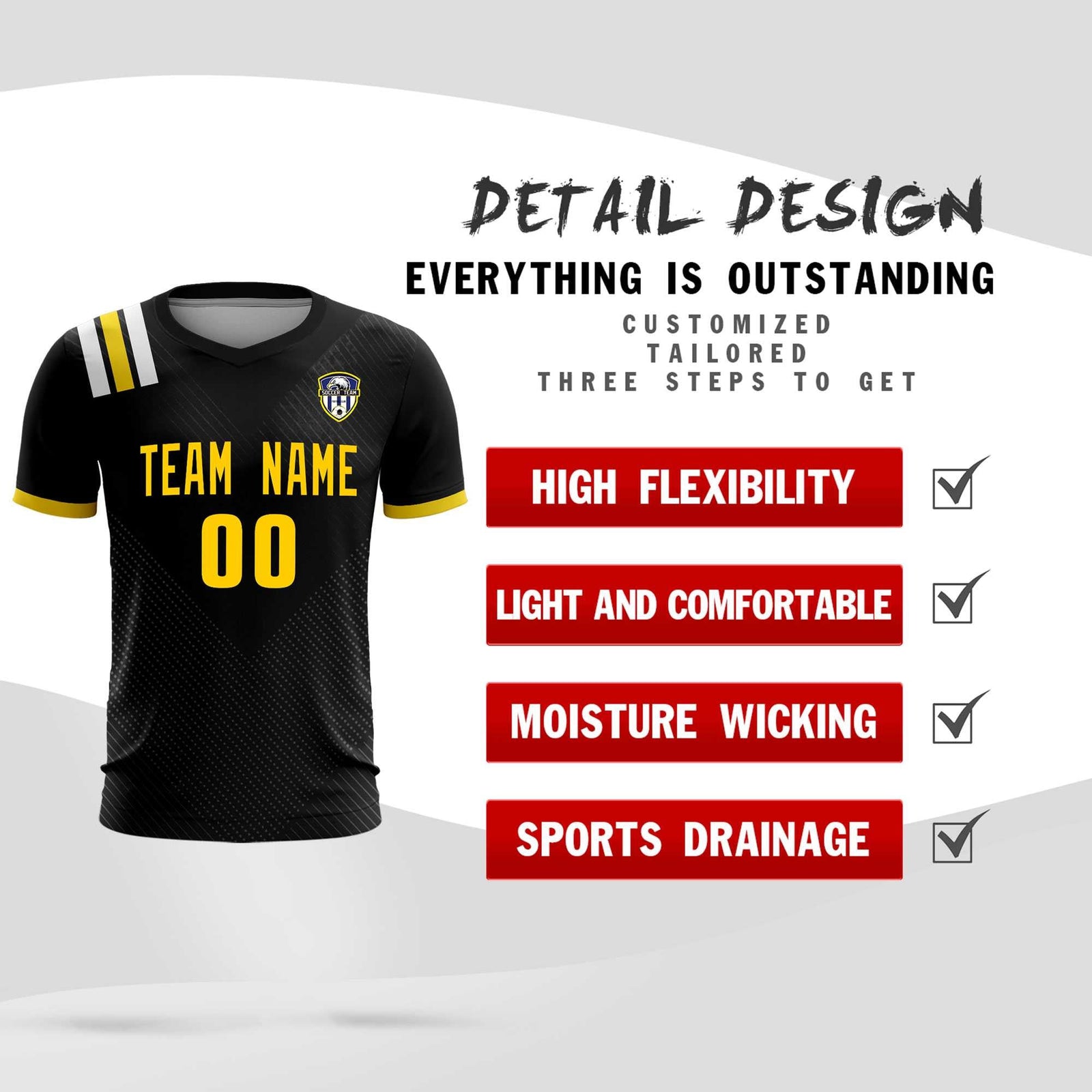 Custom Black Striped Sportswear Soccer Tops/Sets Jersey For Adults