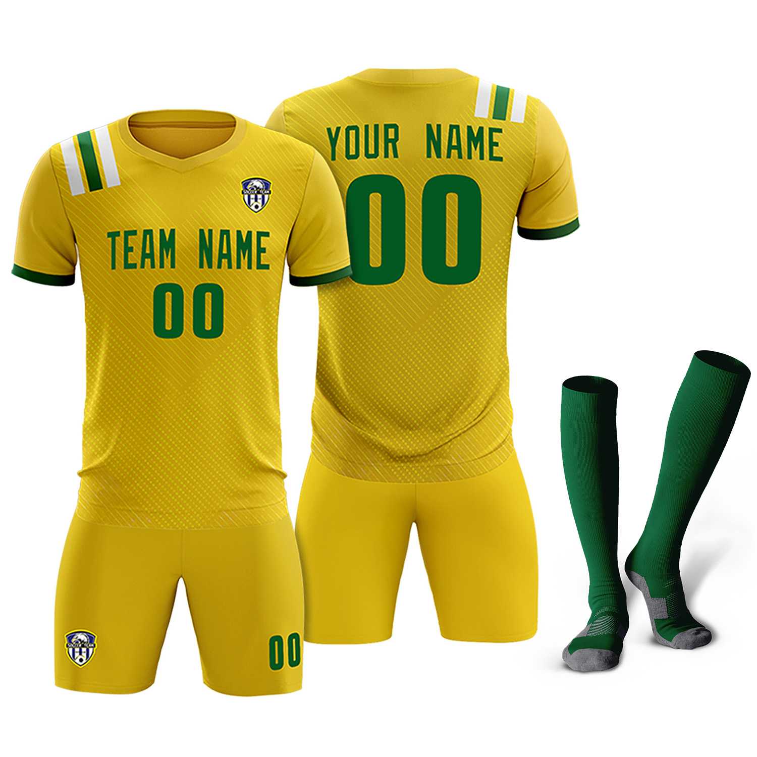 Custom Gold Striped Sportswear Soccer Tops/Sets Jersey For Adults