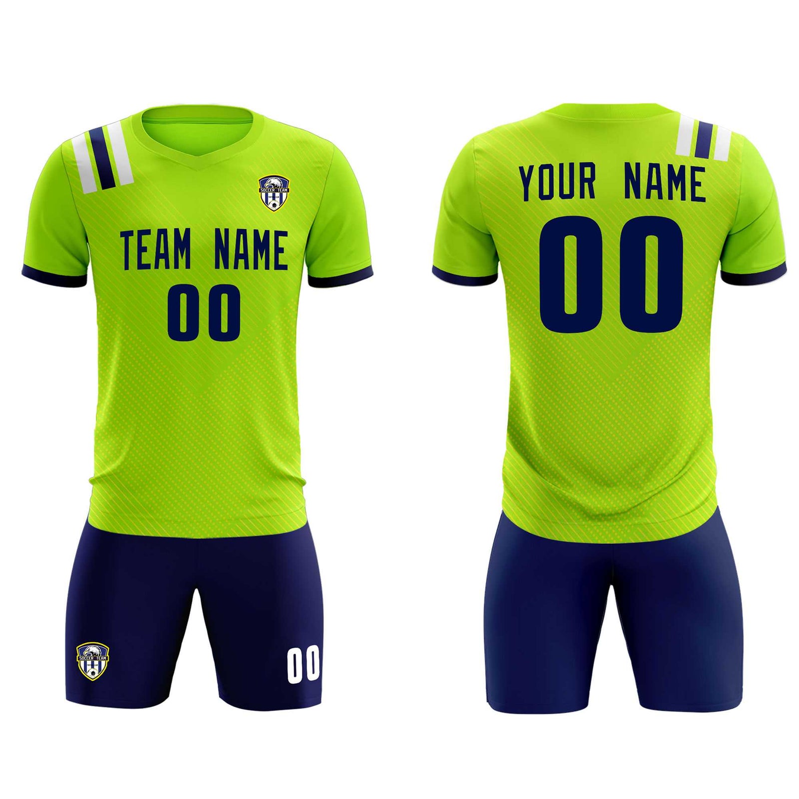 Custom Neon Green Striped Sportswear Soccer Tops/Sets Jersey For Adults