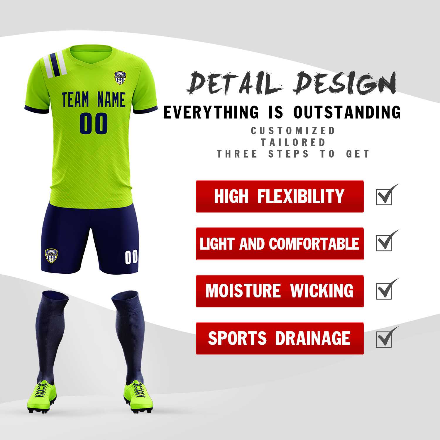 Custom Neon Green Striped Sportswear Soccer Tops/Sets Jersey For Adults