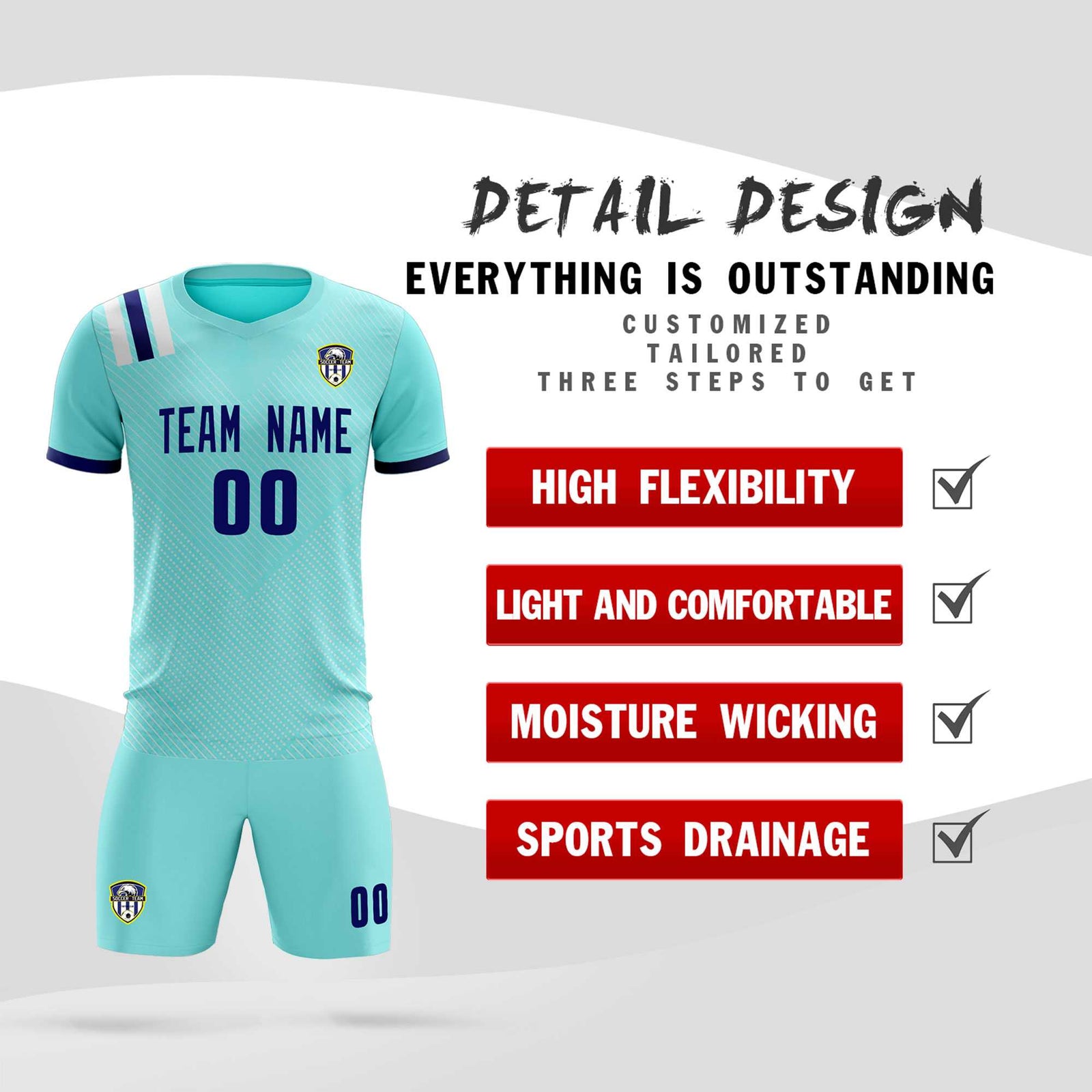 Custom Sky Blue Striped Sportswear Soccer Tops/Sets Jersey For Adults