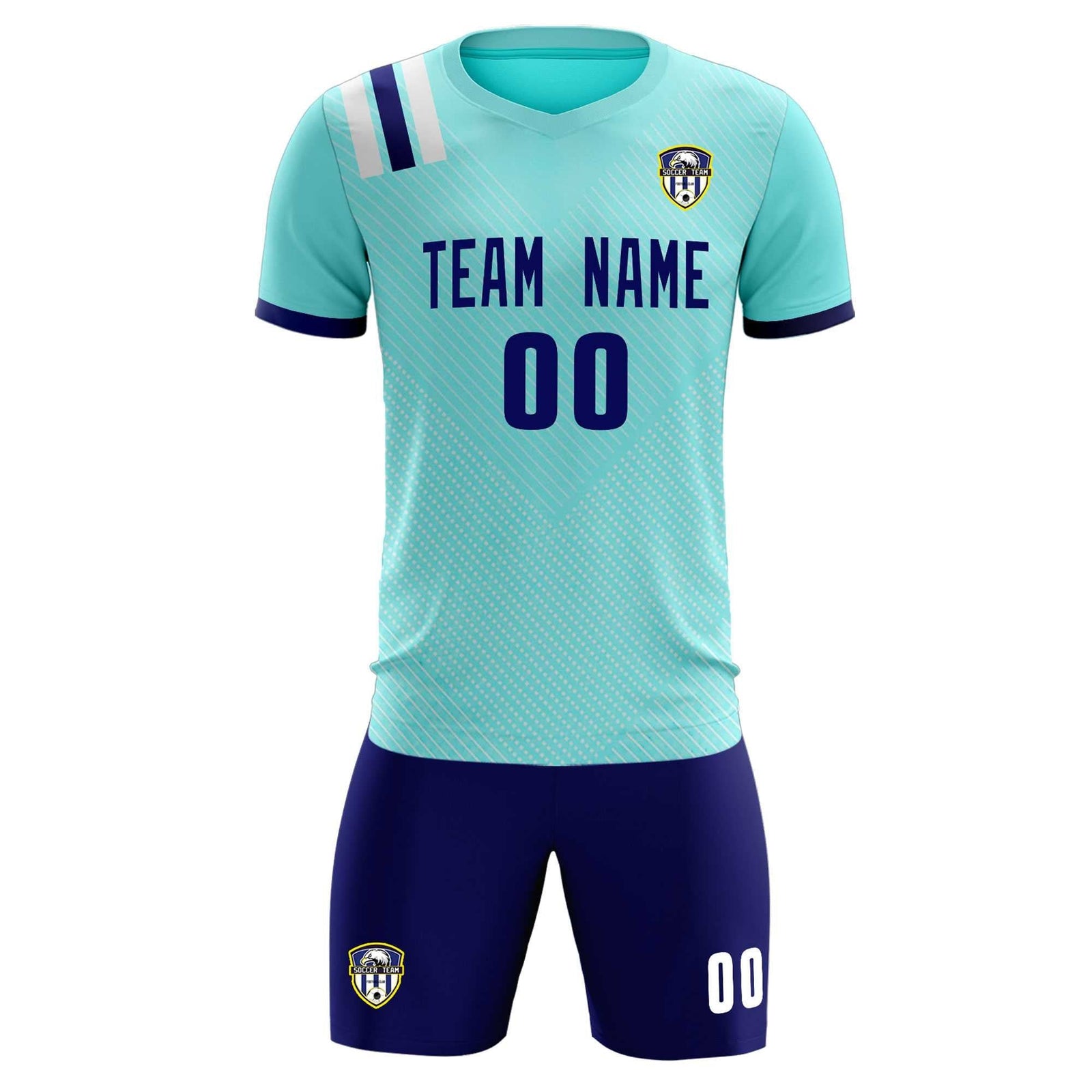 Custom Sky Blue Striped Sportswear Soccer Tops/Sets Jersey For Adults