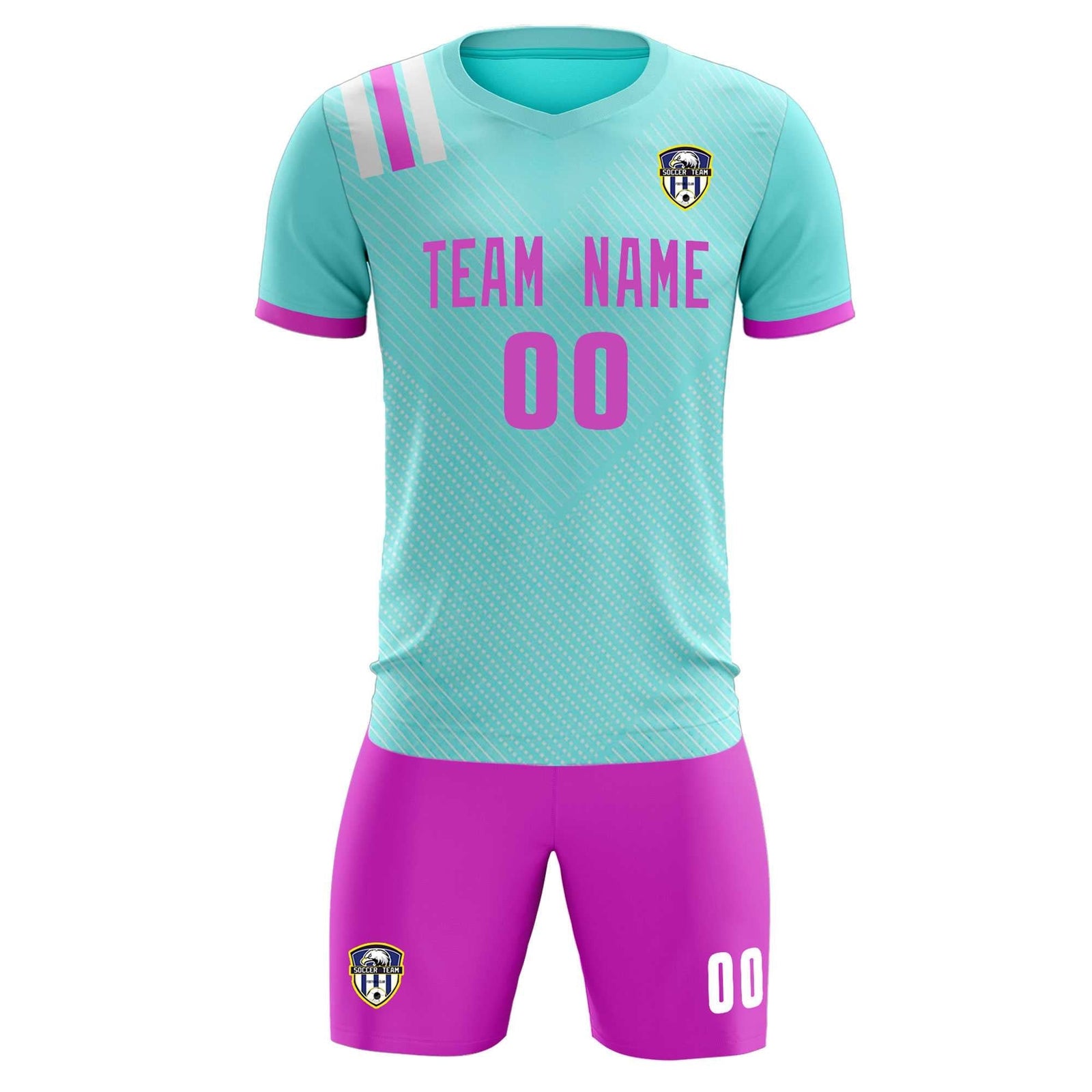 Custom Light Blue Striped Sportswear Soccer Tops/Sets Jersey For Adults