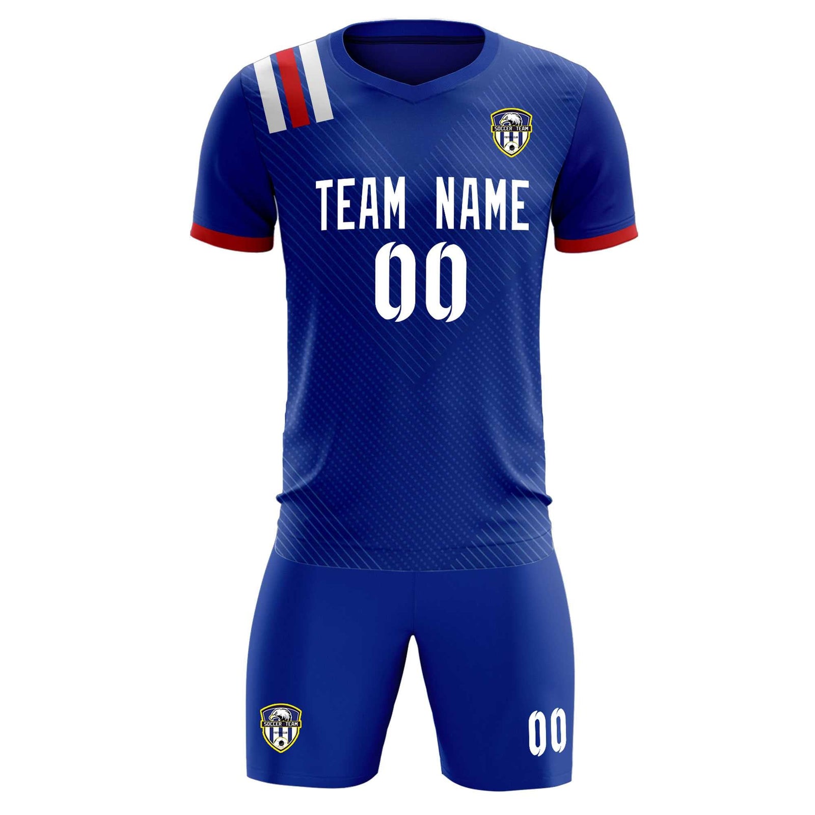 Custom Royal Striped Sportswear Soccer Tops/Sets Jersey For Adults