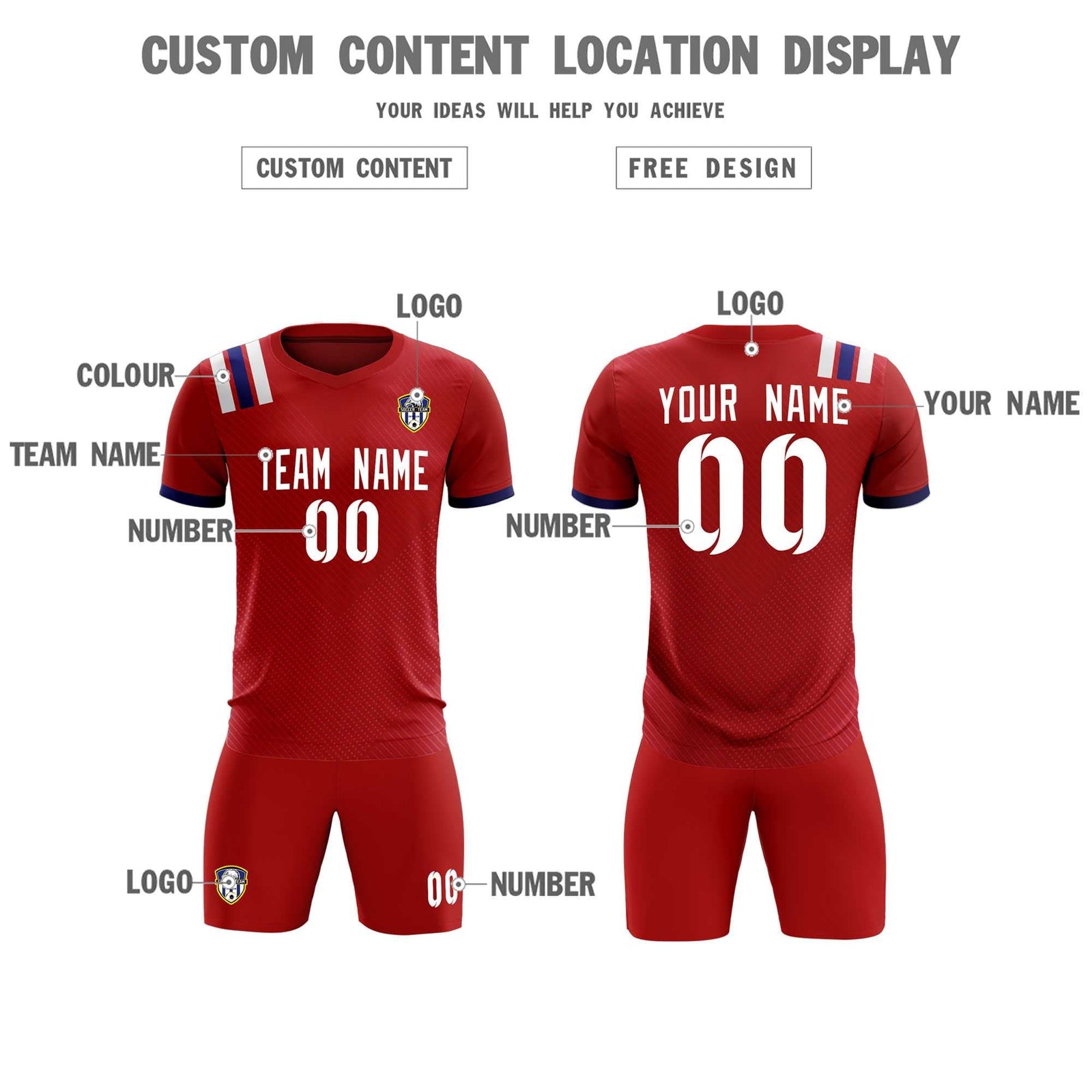 Custom Red Striped Sportswear Soccer Tops/Sets Jersey For Adults