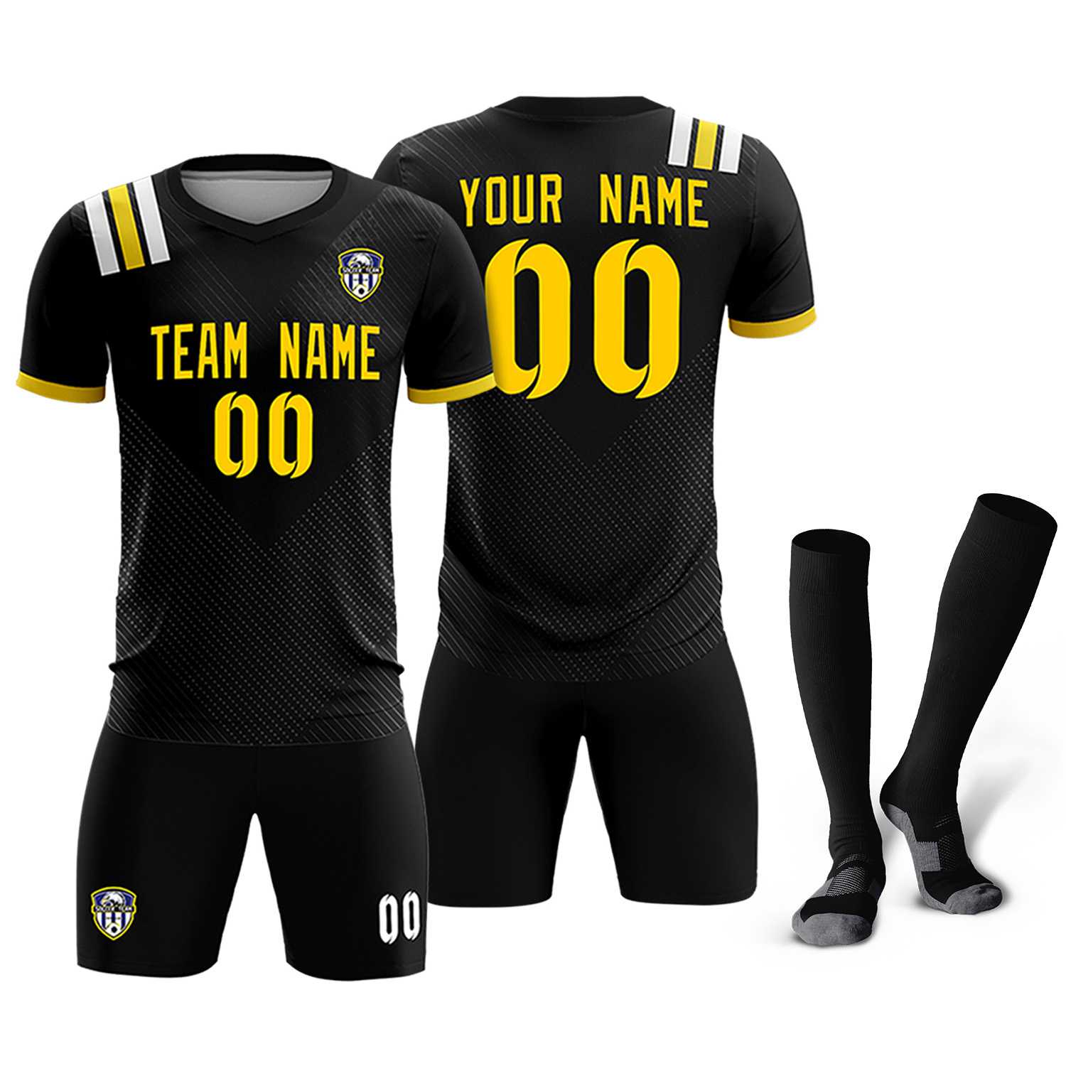 Custom Black Striped Sportswear Soccer Tops/Sets Jersey For Adults