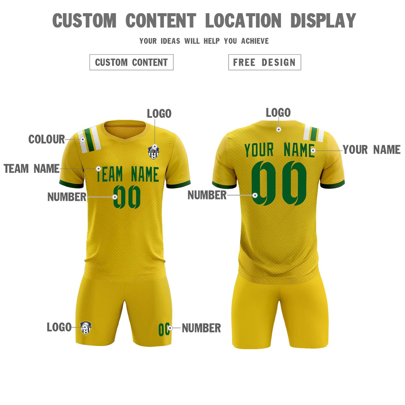 Custom Gold Striped Sportswear Soccer Tops/Sets Jersey For Adults