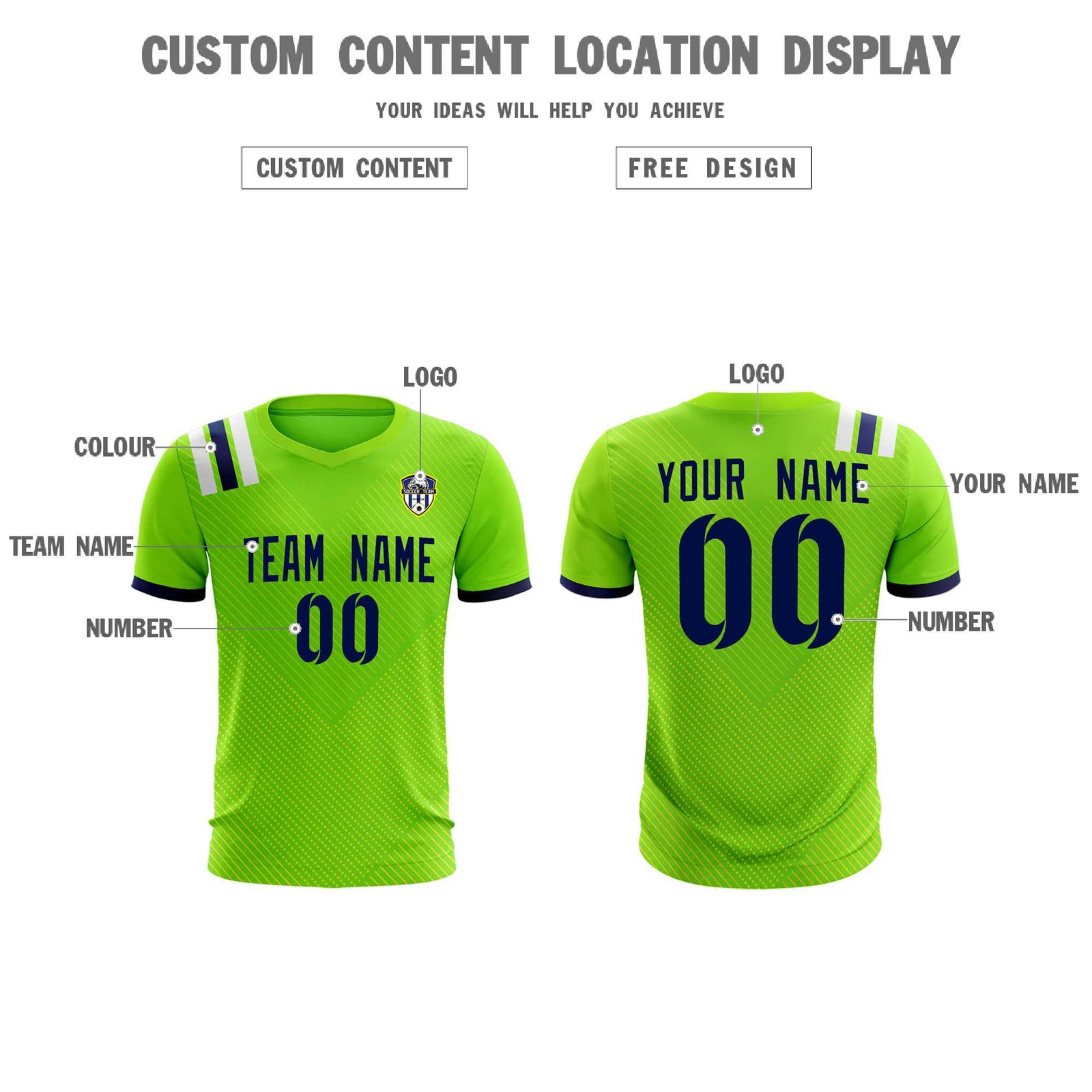 Custom Neon Green Striped Sportswear Soccer Tops/Sets Jersey For Adults