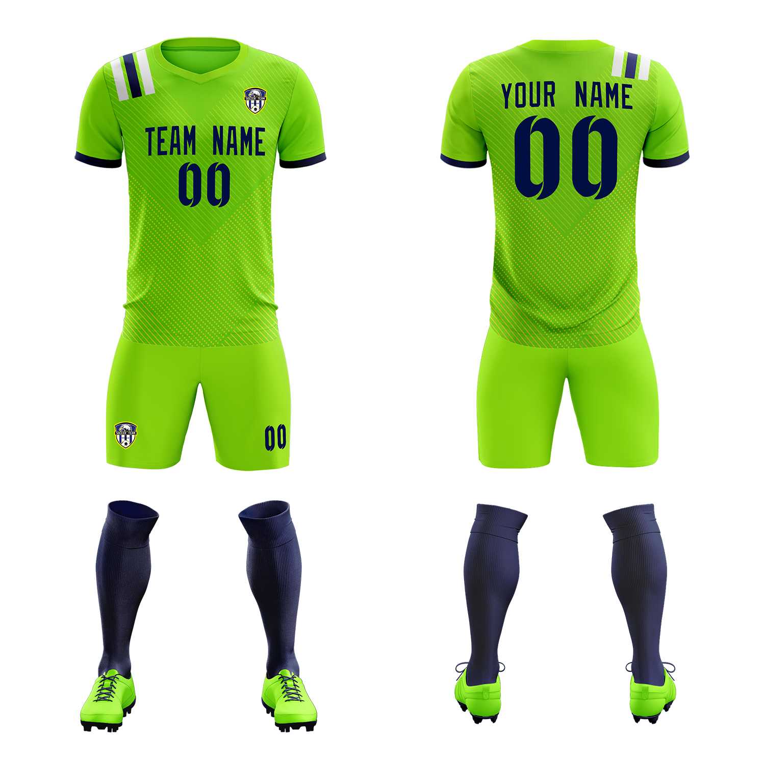 Custom Neon Green Striped Sportswear Soccer Tops/Sets Jersey For Adults