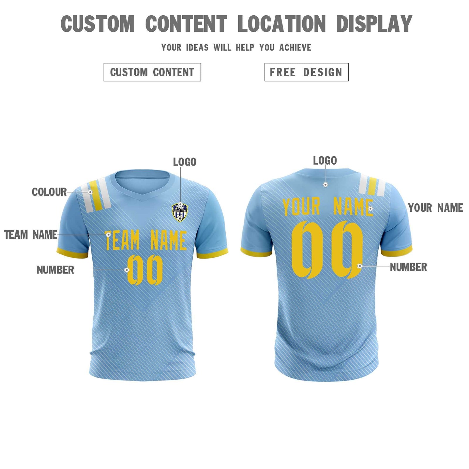 Custom Light Blue Striped Sportswear Soccer Tops/Sets Jersey For Adults