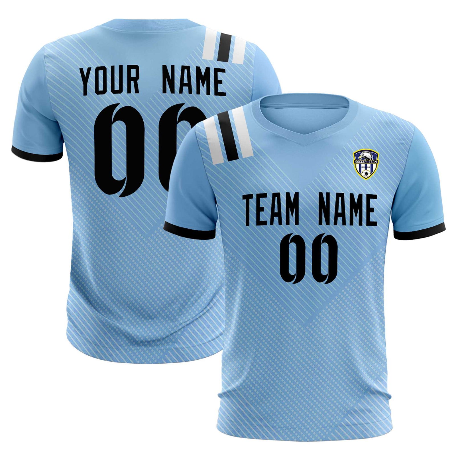 Custom Light Blue Striped Sportswear Soccer Tops/Sets Jersey For Adults