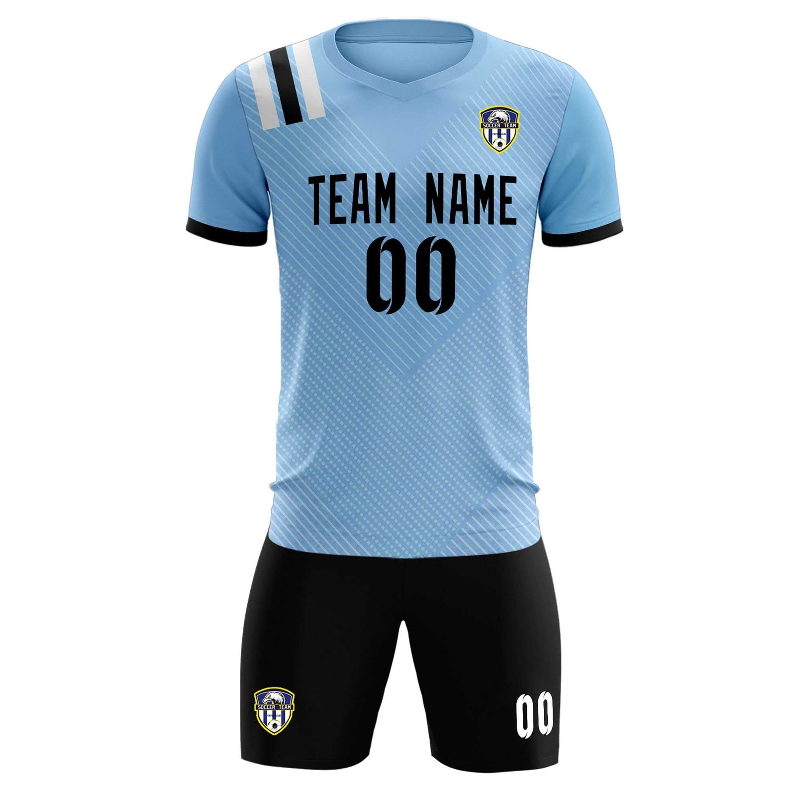 Custom Light Blue Striped Sportswear Soccer Tops/Sets Jersey For Adults