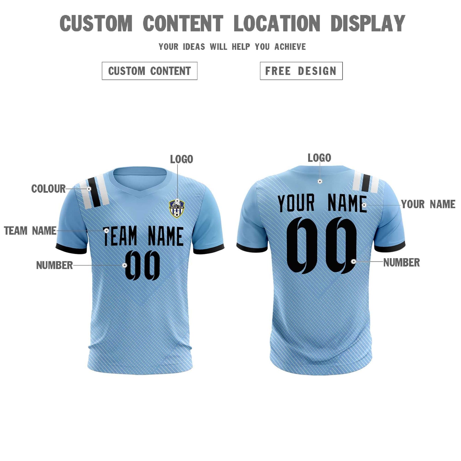 Custom Light Blue Striped Sportswear Soccer Tops/Sets Jersey For Adults