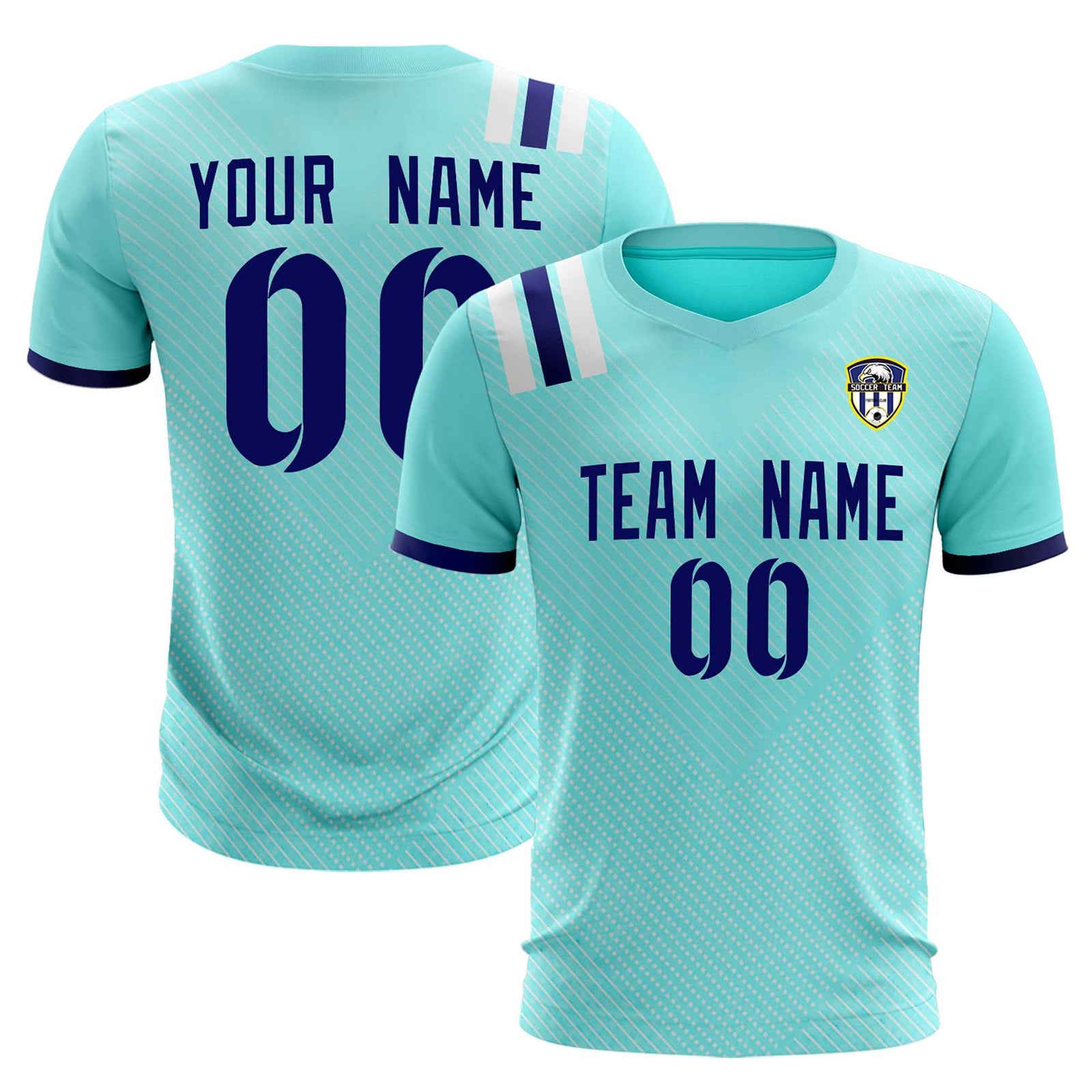 Custom Sky Blue Striped Sportswear Soccer Tops/Sets Jersey For Adults