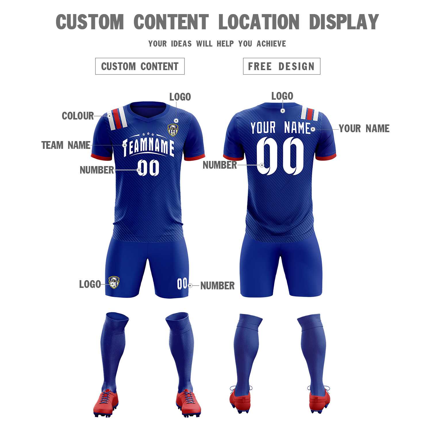 Custom Royal Striped Sportswear Soccer Tops/Sets Jersey For Adults