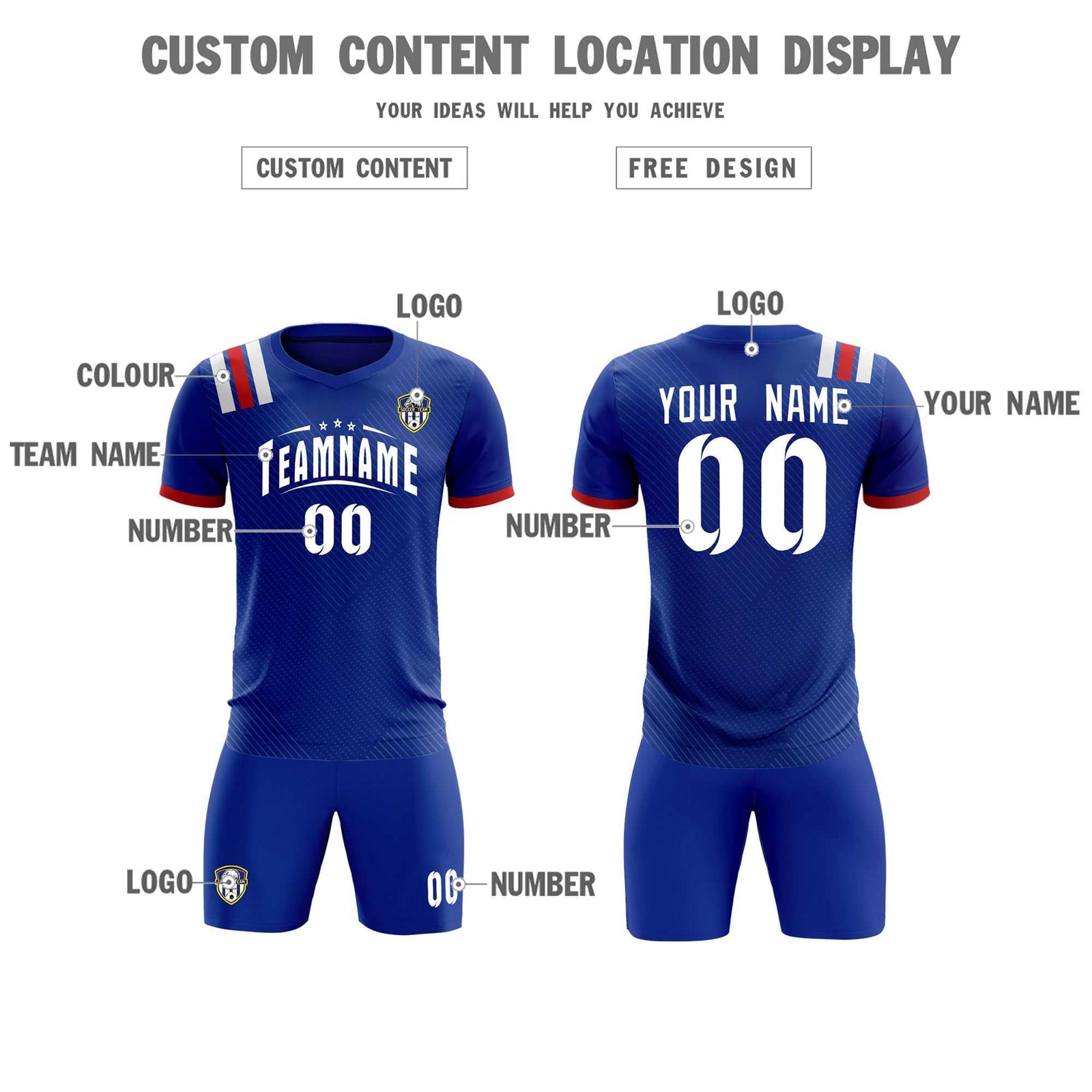 Custom Royal Striped Sportswear Soccer Tops/Sets Jersey For Adults