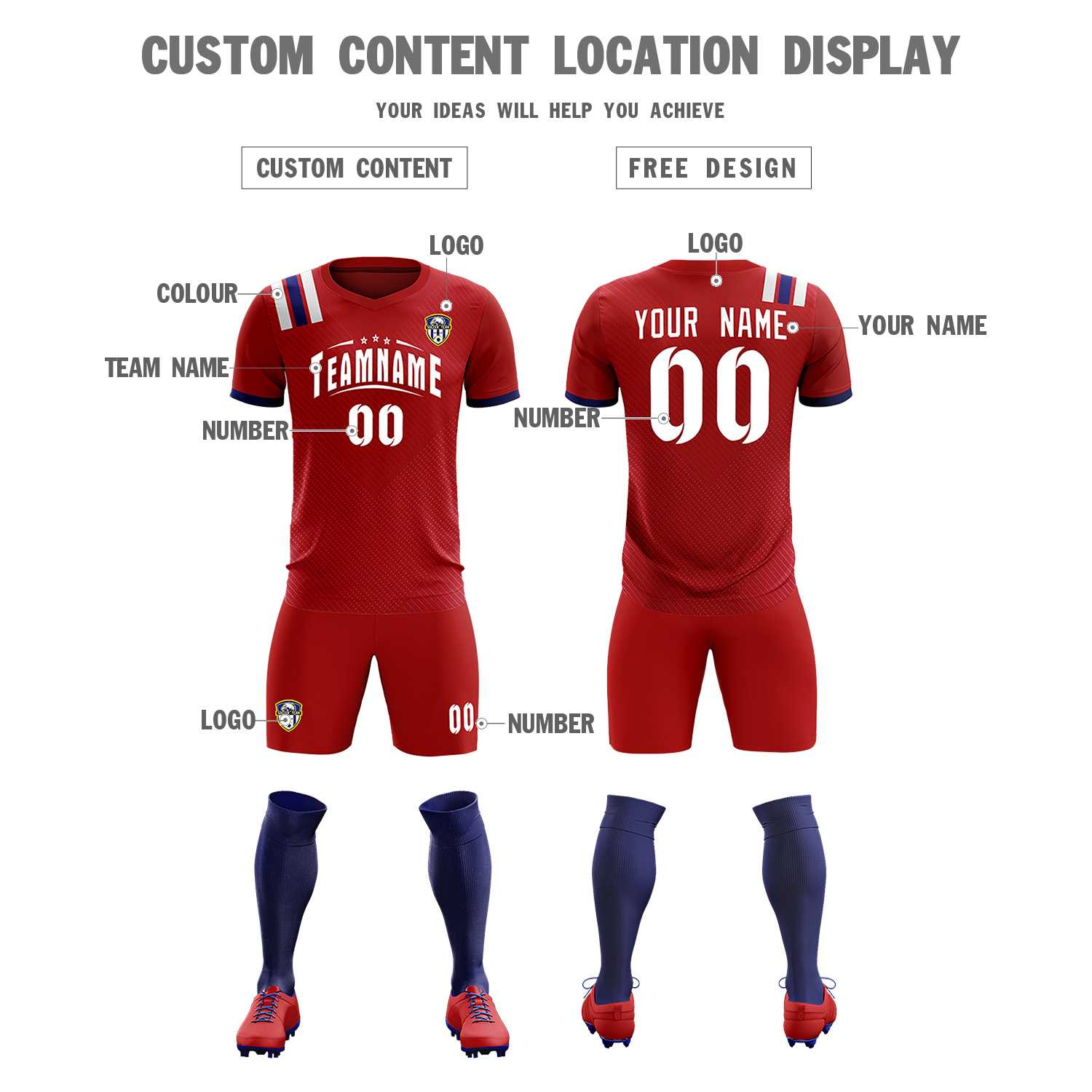 Custom Red Striped Sportswear Soccer Tops/Sets Jersey For Adults