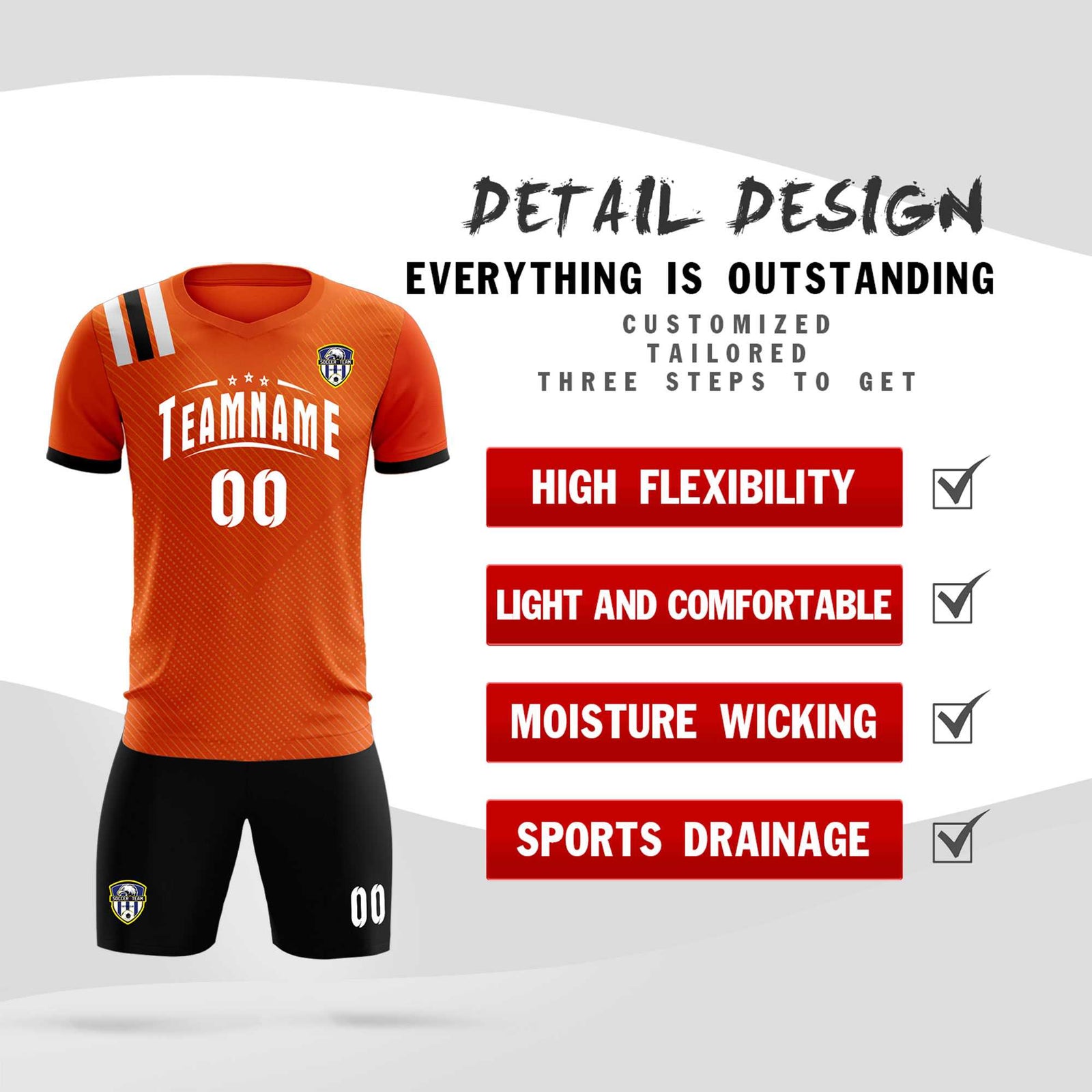 Custom Orange Striped Sportswear Soccer Tops/Sets Jersey For Adults