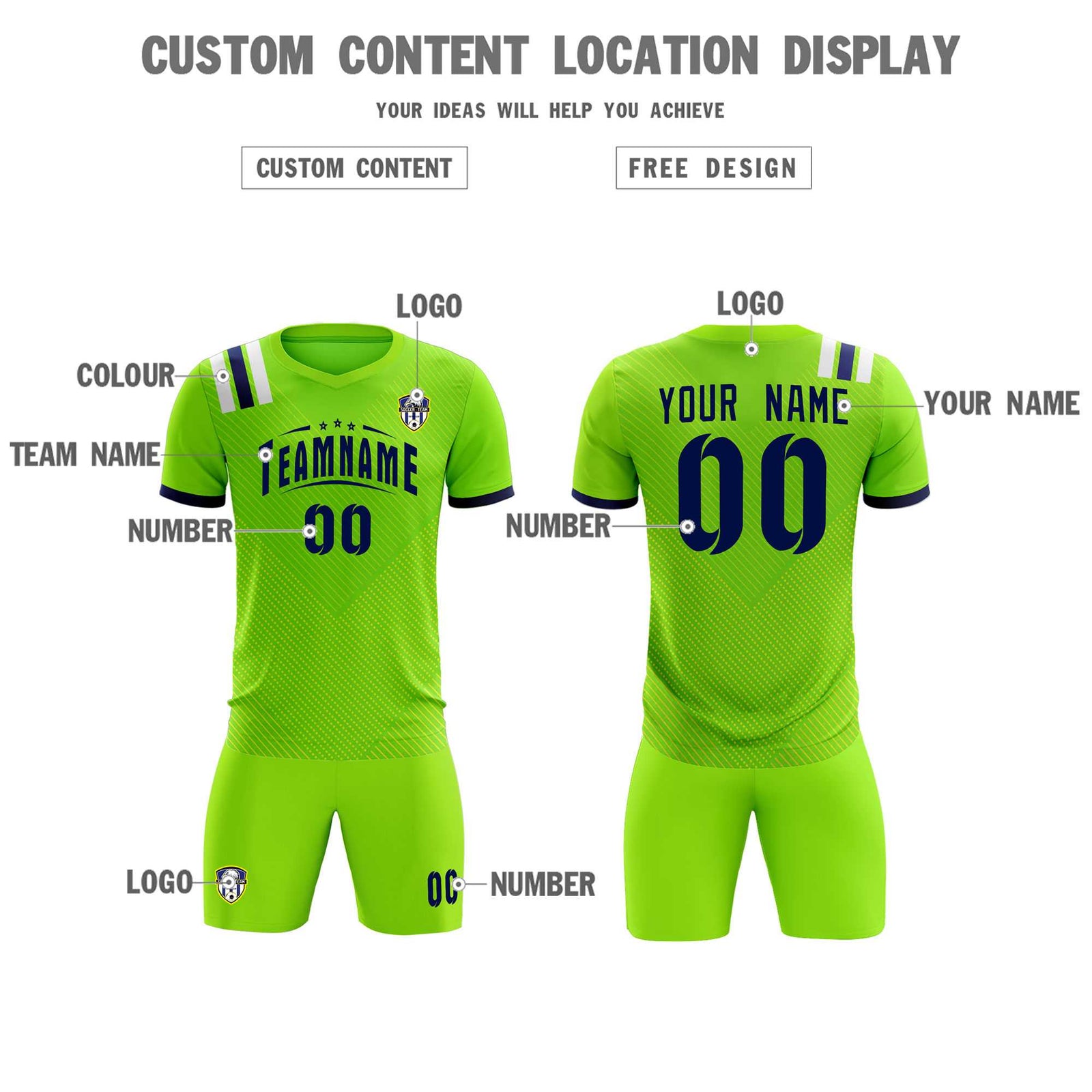 Custom Neon Green Striped Sportswear Soccer Tops/Sets Jersey For Adults
