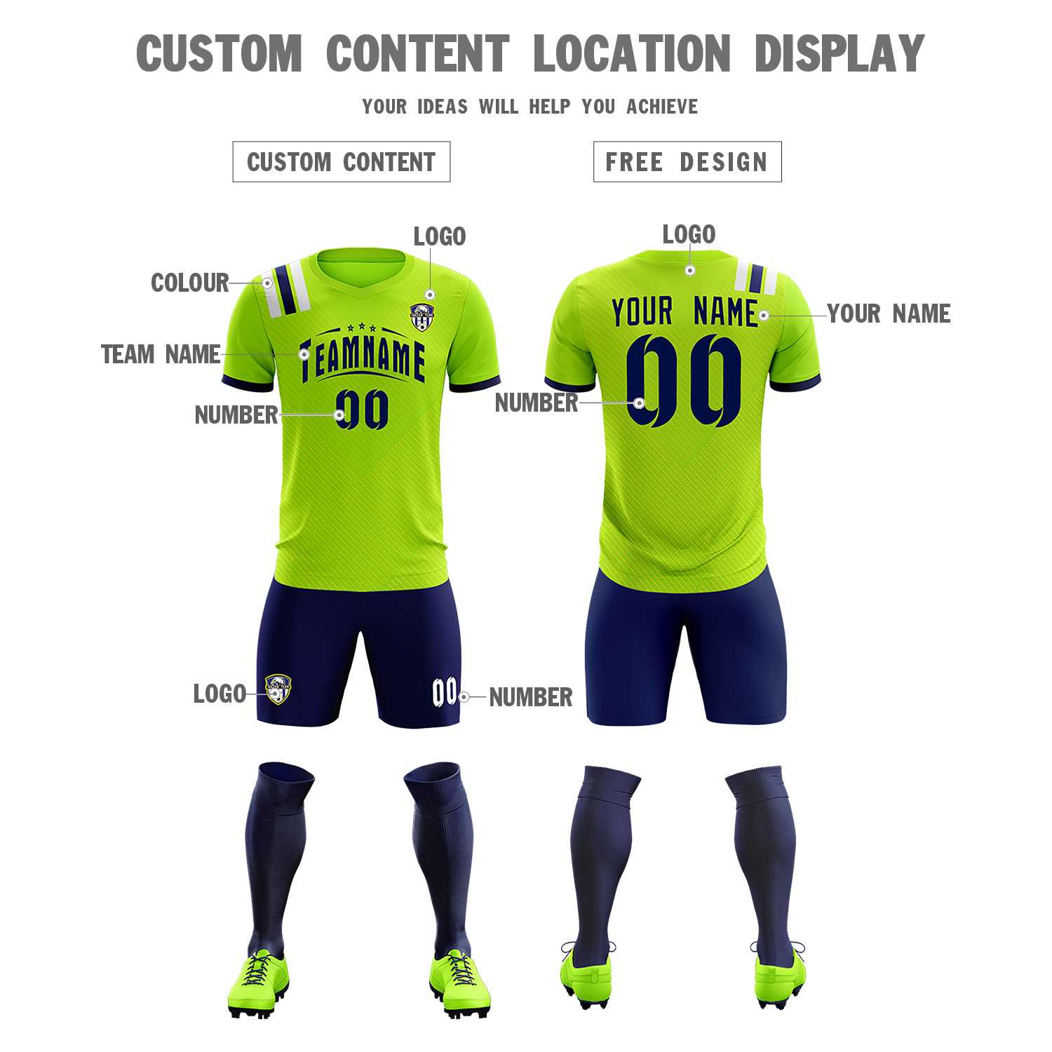 Custom Neon Green Striped Sportswear Soccer Tops/Sets Jersey For Adults