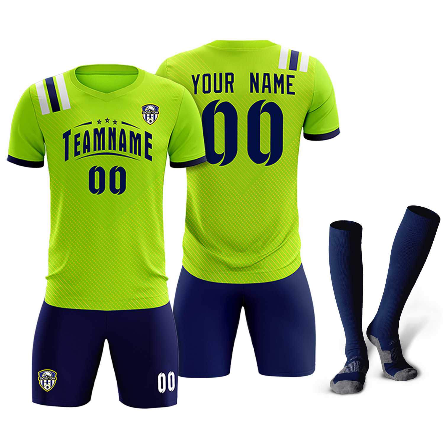 Custom Neon Green Striped Sportswear Soccer Tops/Sets Jersey For Adults