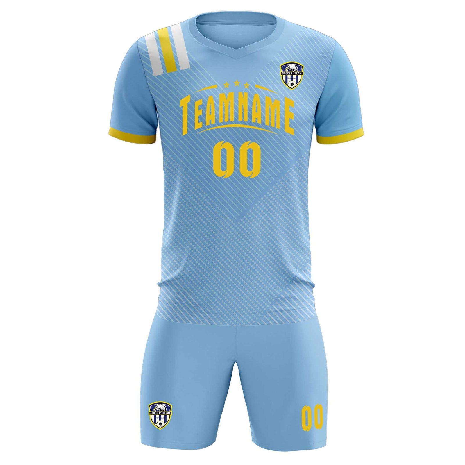 Custom Light Blue Striped Sportswear Soccer Tops/Sets Jersey For Adults