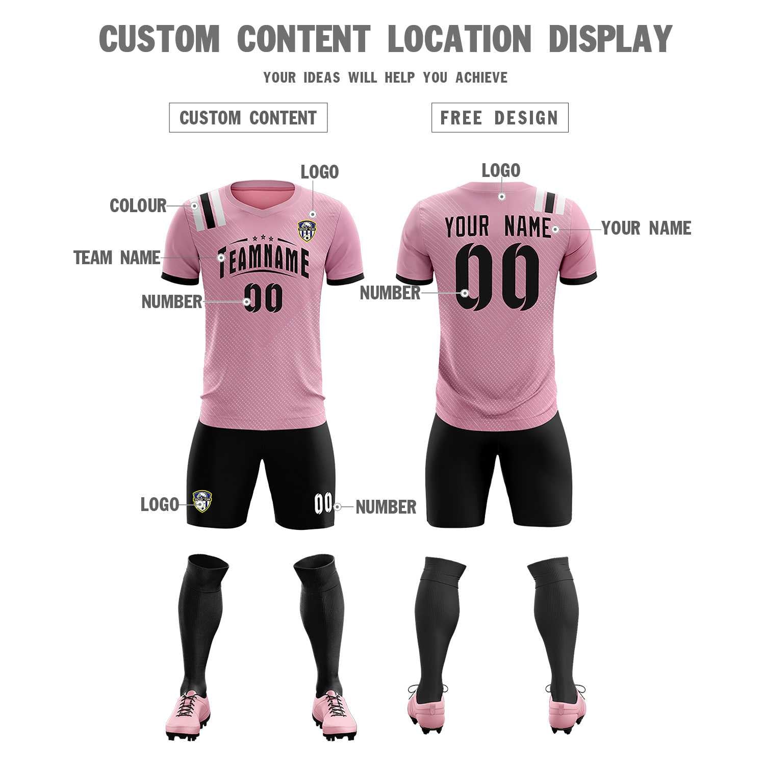 Custom Pink Striped Sportswear Soccer Tops/Sets Jersey For Adults