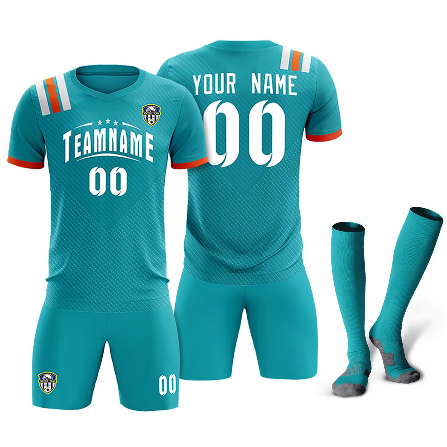 Custom Aqua Striped Sportswear Soccer Tops/Sets Jersey For Adults