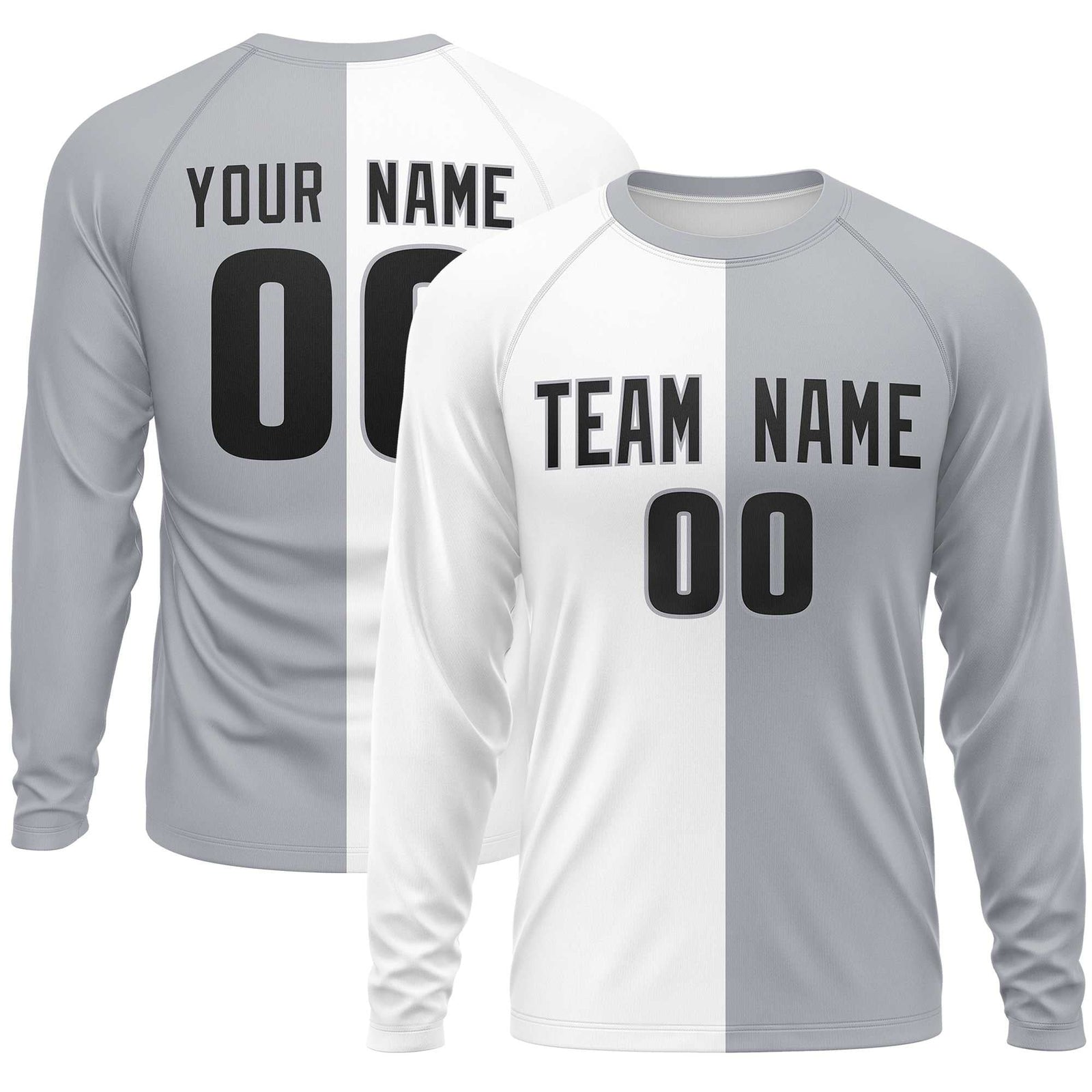 Custom White Gray Neck Split Design Long Sleeve Performance T-Shirt