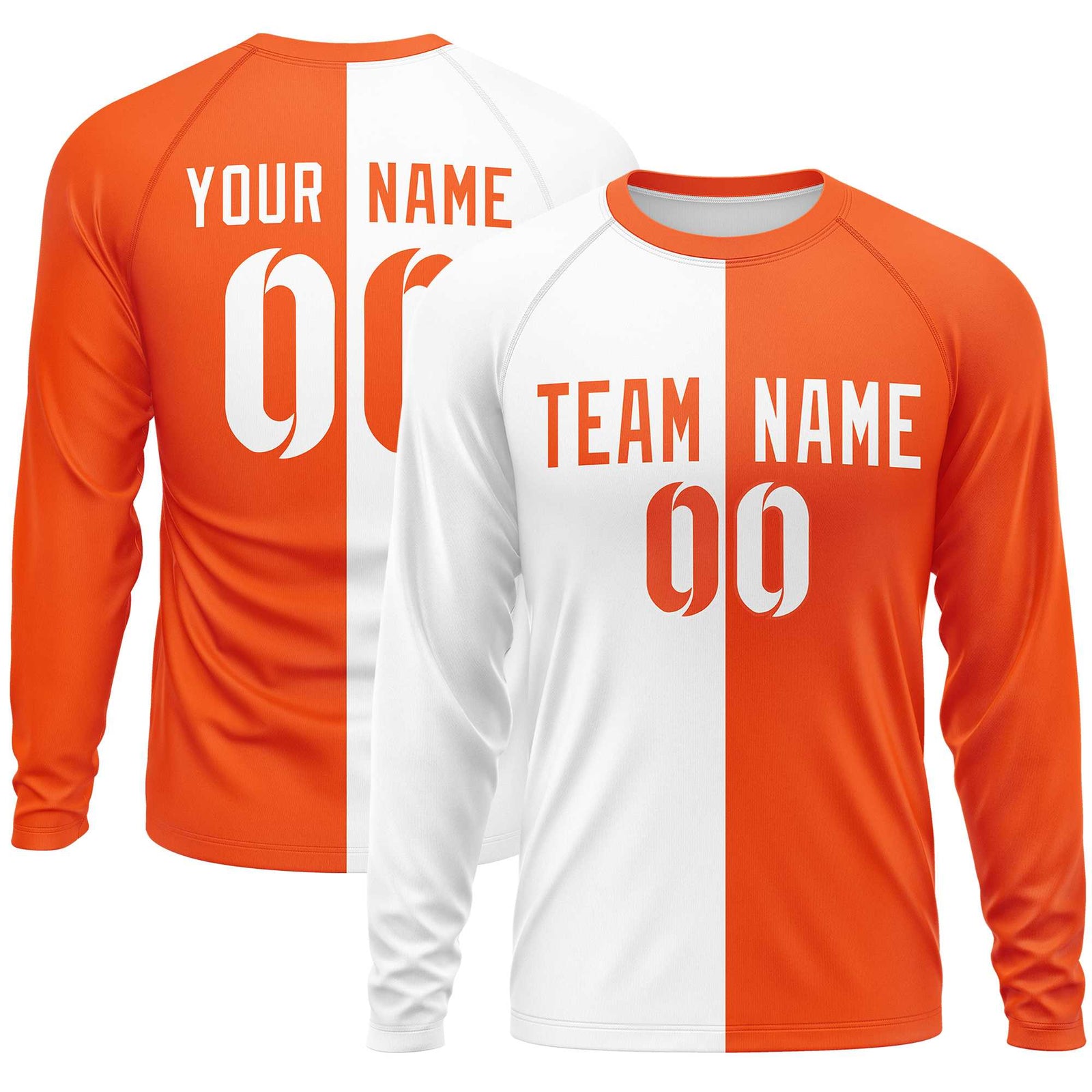 Custom White Orange Neck Split Design Long Sleeve Performance T-Shirt
