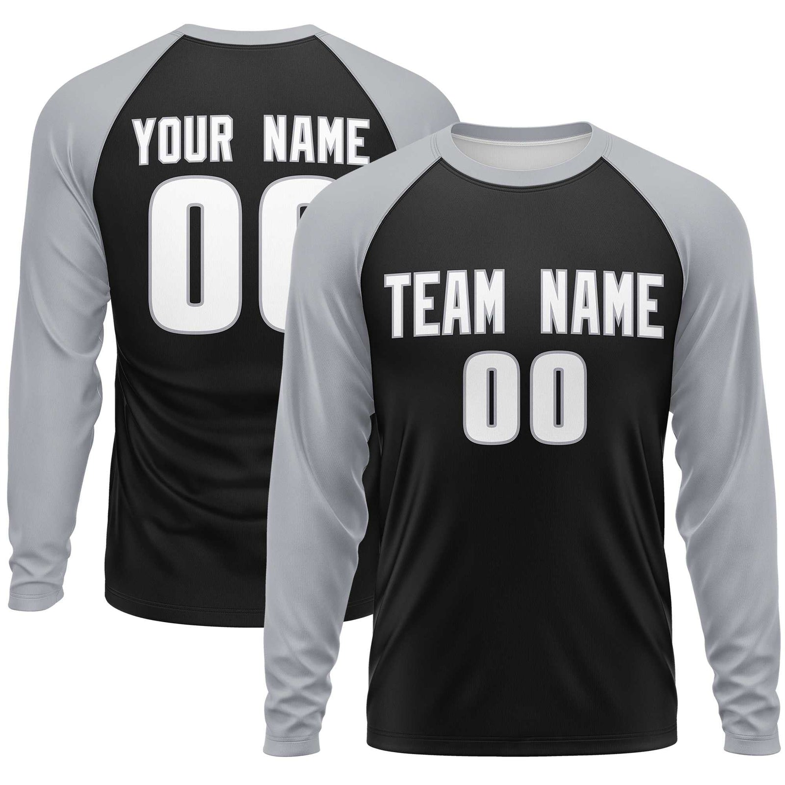 Custom Black Gray Crew Neck Split Design Long Sleeve Performance T-Shirt
