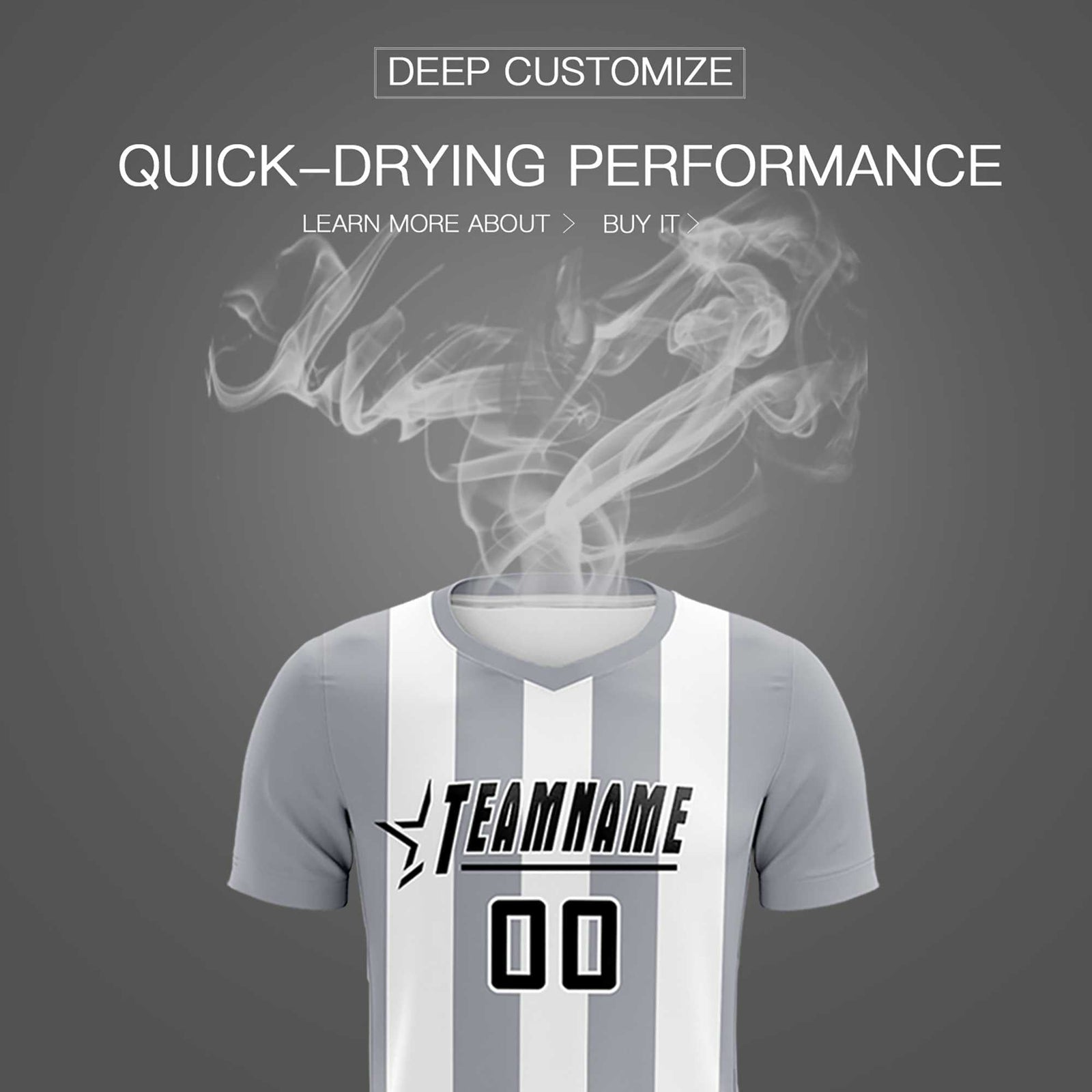 Custom White Gray Vertical Stripes Casual Outdoor Soccer Sets Jersey