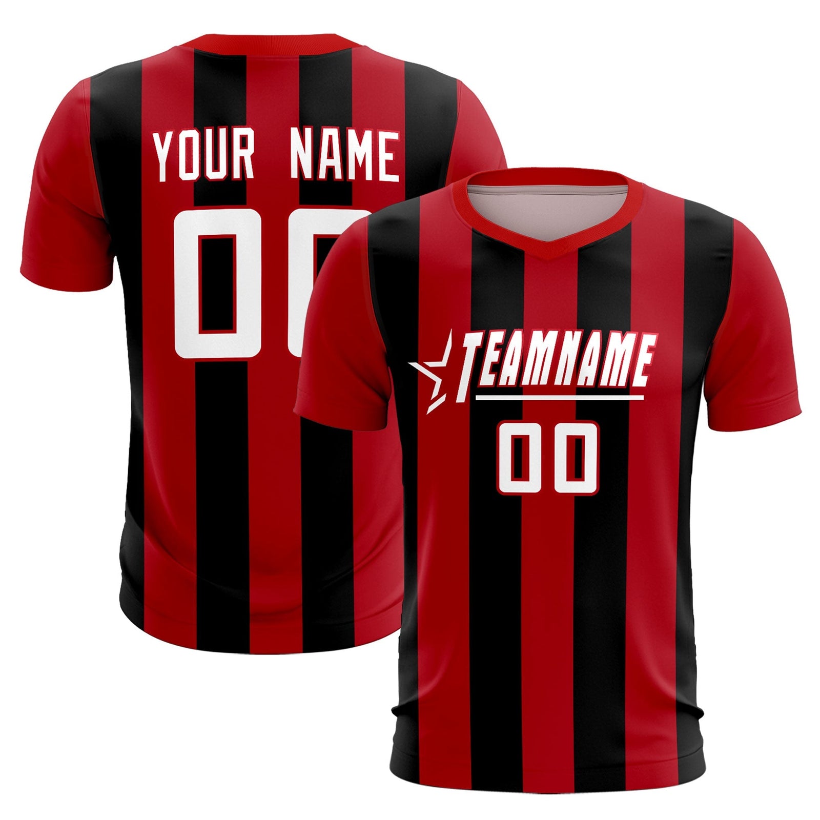 Custom Red Black Vertical Stripes Casual Outdoor Soccer Sets Jersey