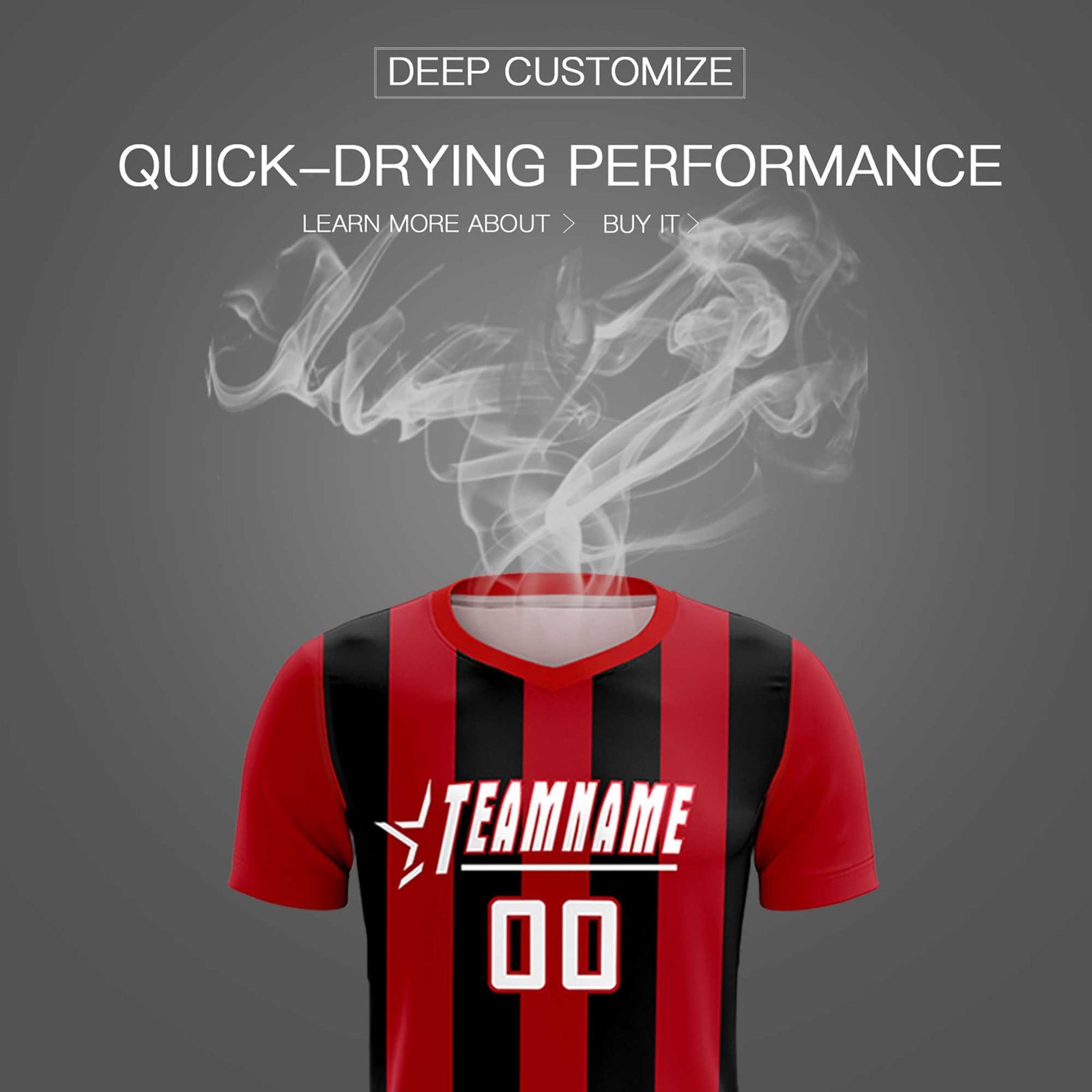 Custom Red Black Vertical Stripes Casual Outdoor Soccer Sets Jersey