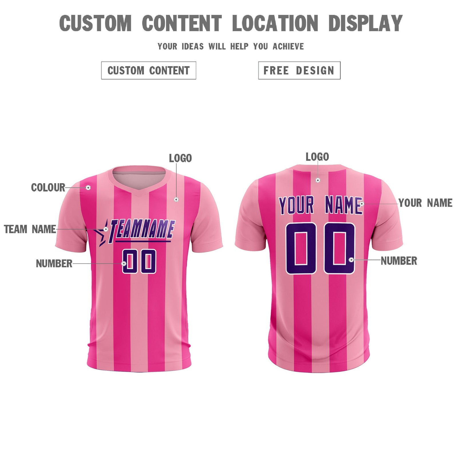 Custom Light Pink Pink Vertical Stripes Casual Outdoor Soccer Sets Jersey