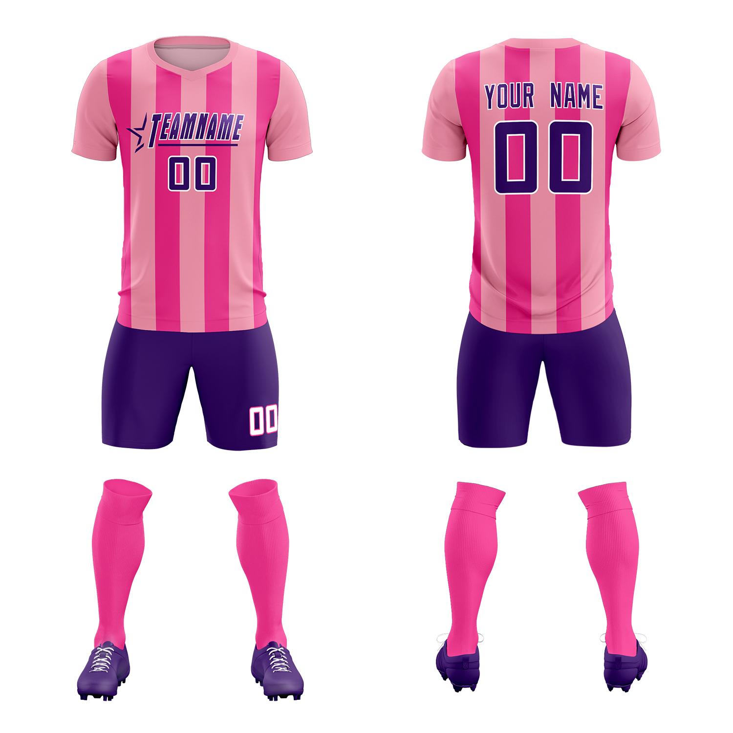 Custom Light Pink Pink Vertical Stripes Casual Outdoor Soccer Sets Jersey