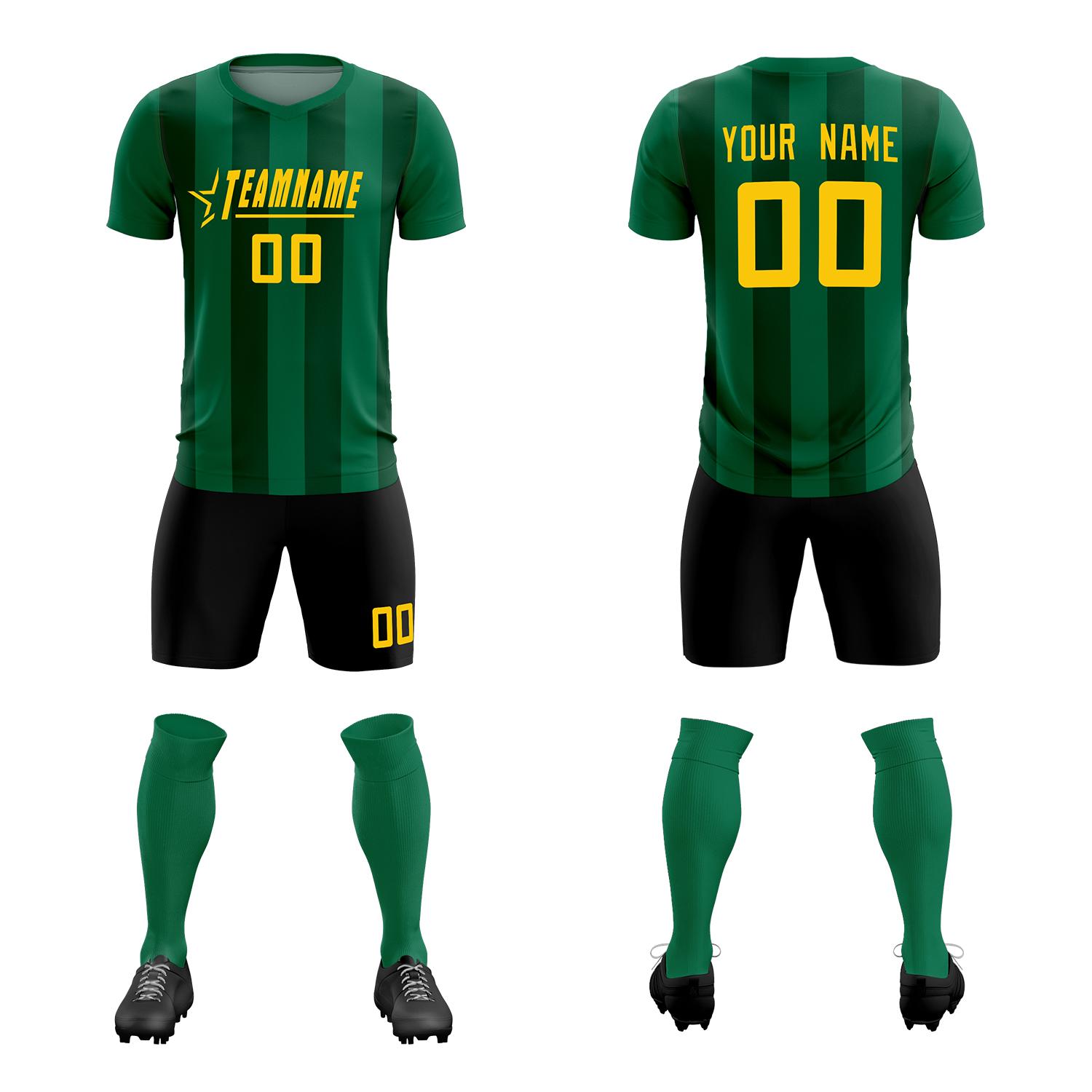 Custom Kelly Green Green Vertical Stripes Casual Outdoor Soccer Sets Jersey