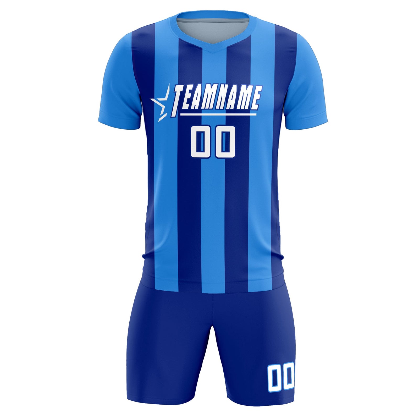 Custom Powder Blue Royal Vertical Stripes Casual Outdoor Soccer Sets Jersey